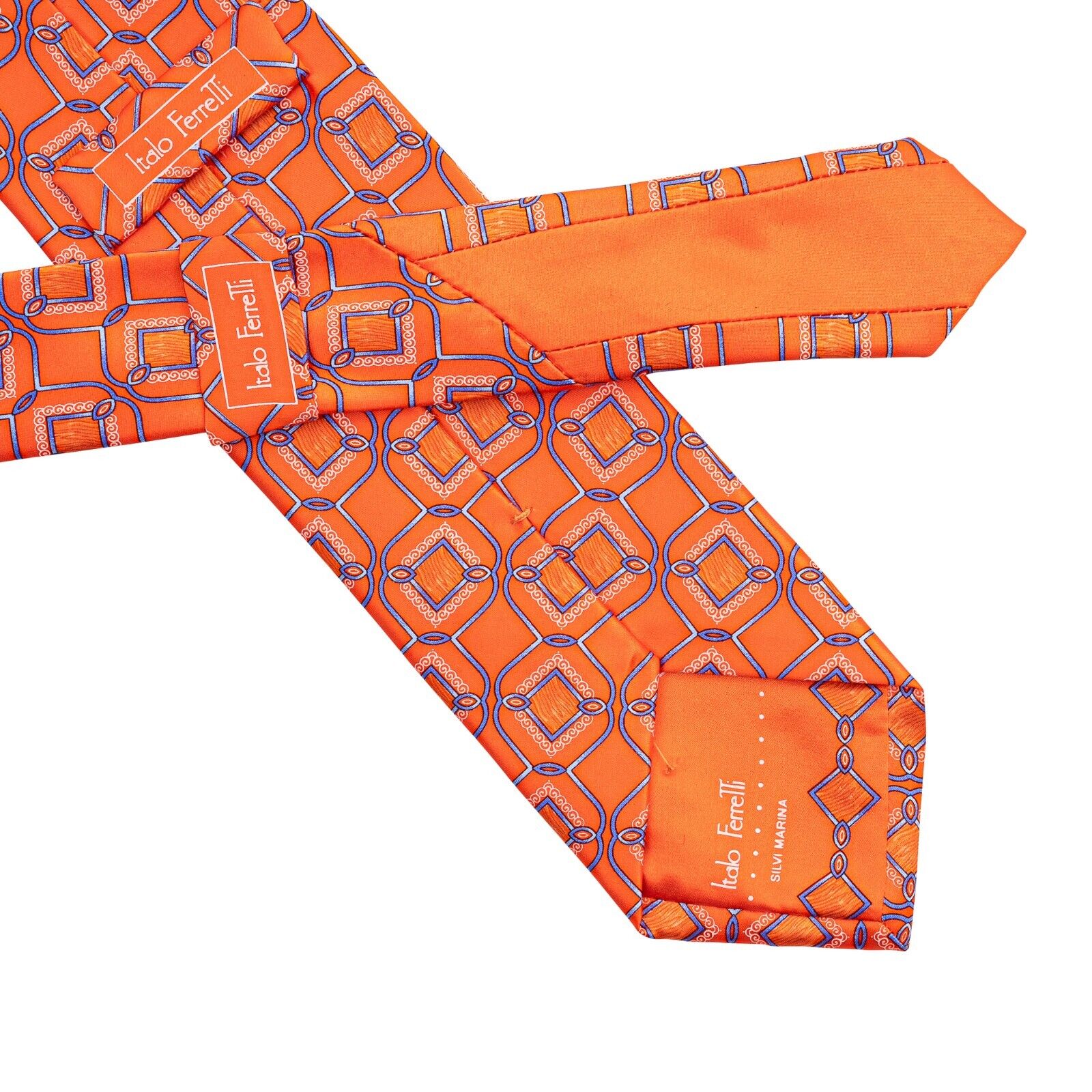 $290 ITALO FERRETTI Tie Geometric Orange 100% Silk Handmade in Italy BIJAN