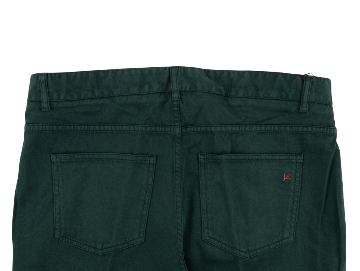 850$ ISAIA NAPOLI Dark Green Chino 5 Pocket Pant Cashmere Cotton Slim Fit