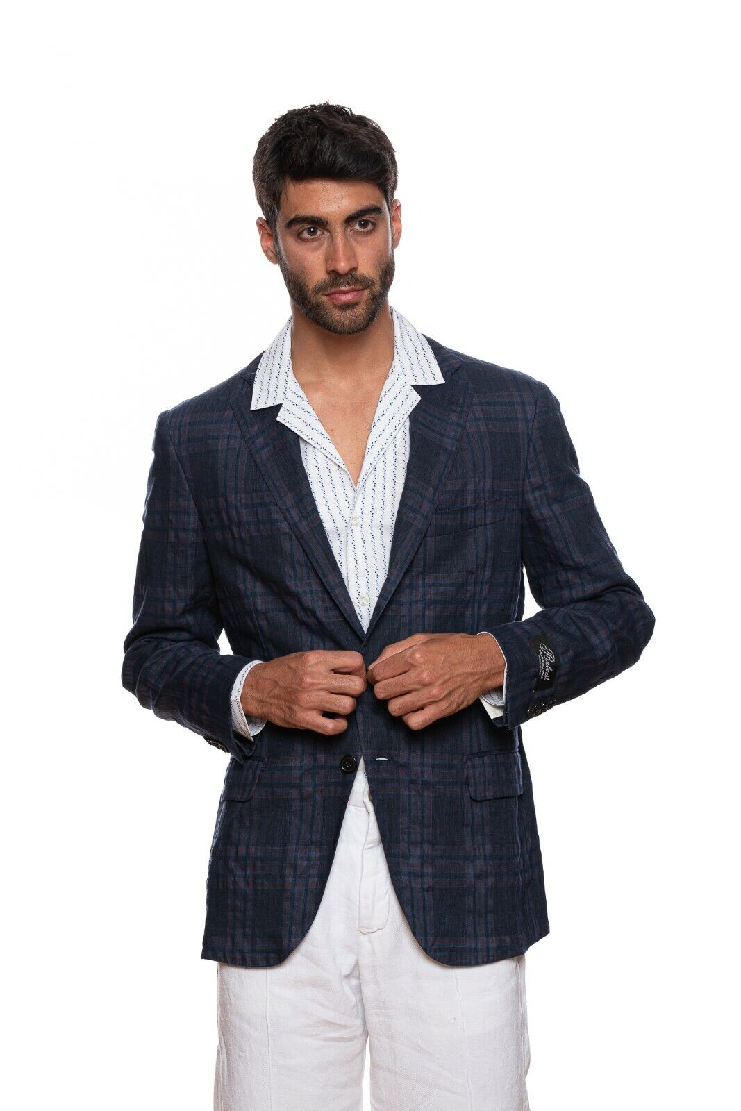 1980$ BELVEST Dark Blue Windowpane Wool Linen Jacket Blazer 40 US / 50 EU 7R