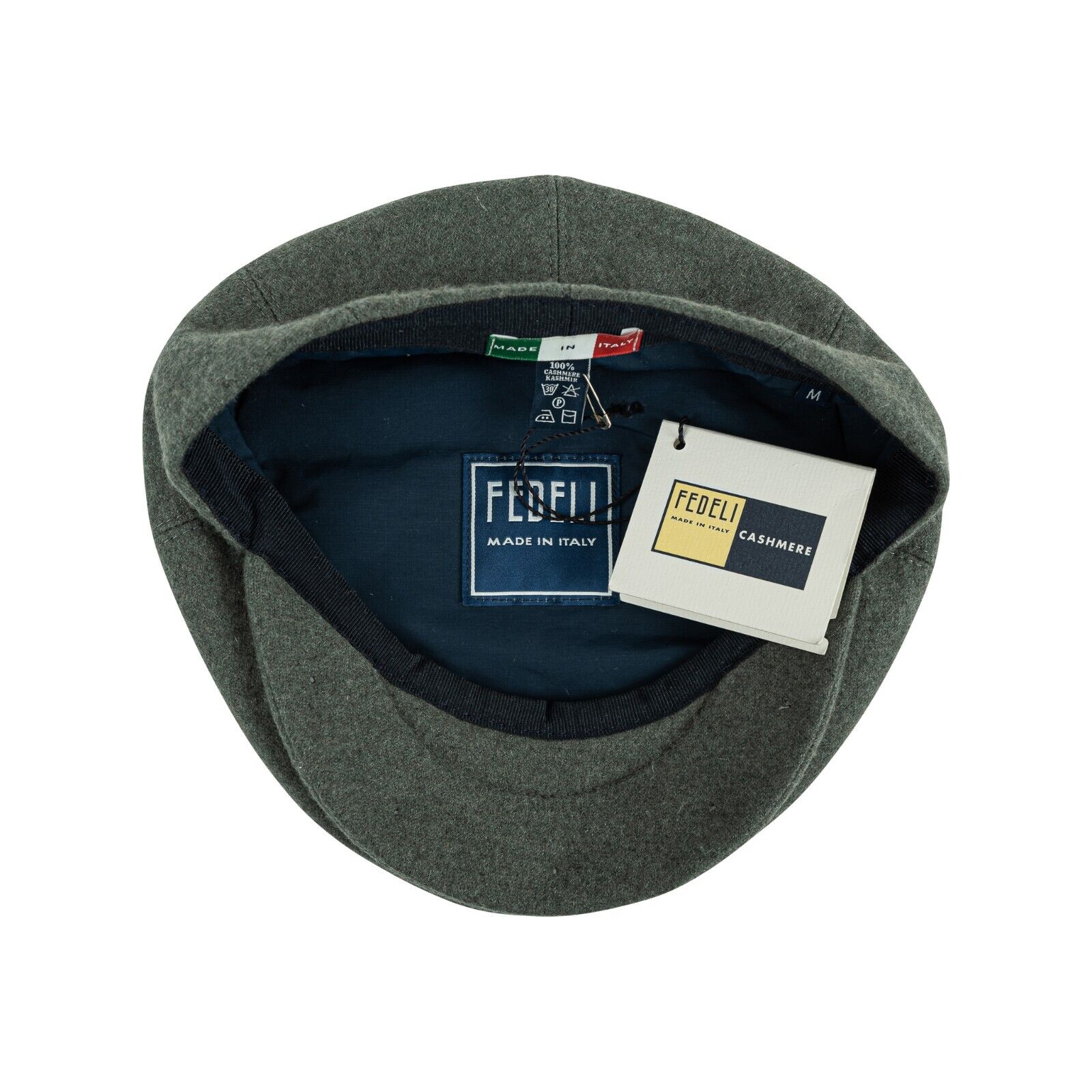 390$ FEDELI CASHMERE Green Flat Cap Hat 100% Cashmere Size M