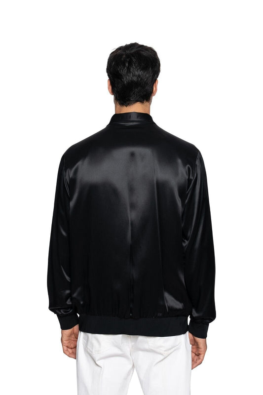 2000$ ITALO FERRETTI Bomber Jacket TOTAL BLACK 100% Silk SATIN 40 US 50 EU BIJAN