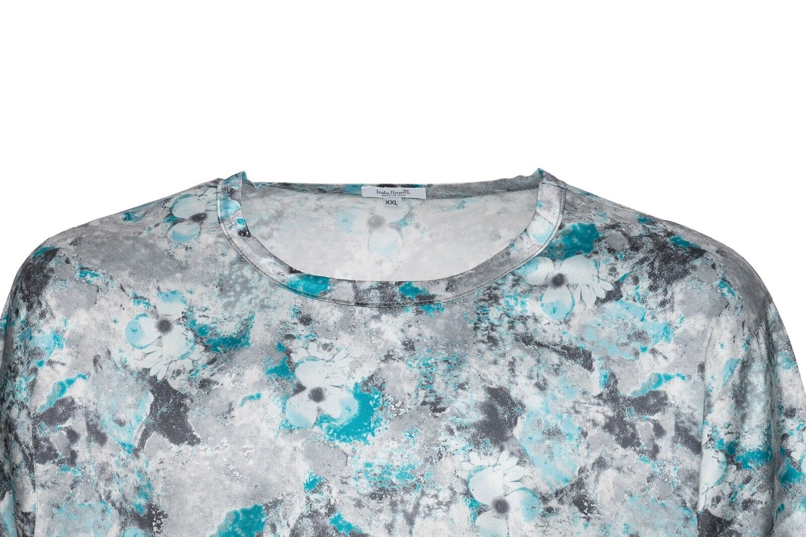 750$ ITALO FERRETTI T-Shirt "FLOWER" Gray/ Blue 100% Silk COMO XXL ZILLI