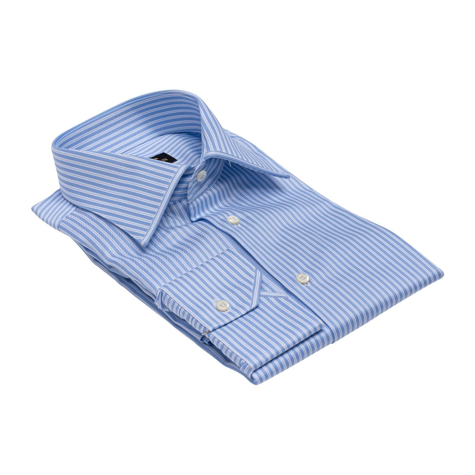 690$ LUXURY GERLIN Shirt Light Blue Striped Twill Cotton 2AI ZILLI