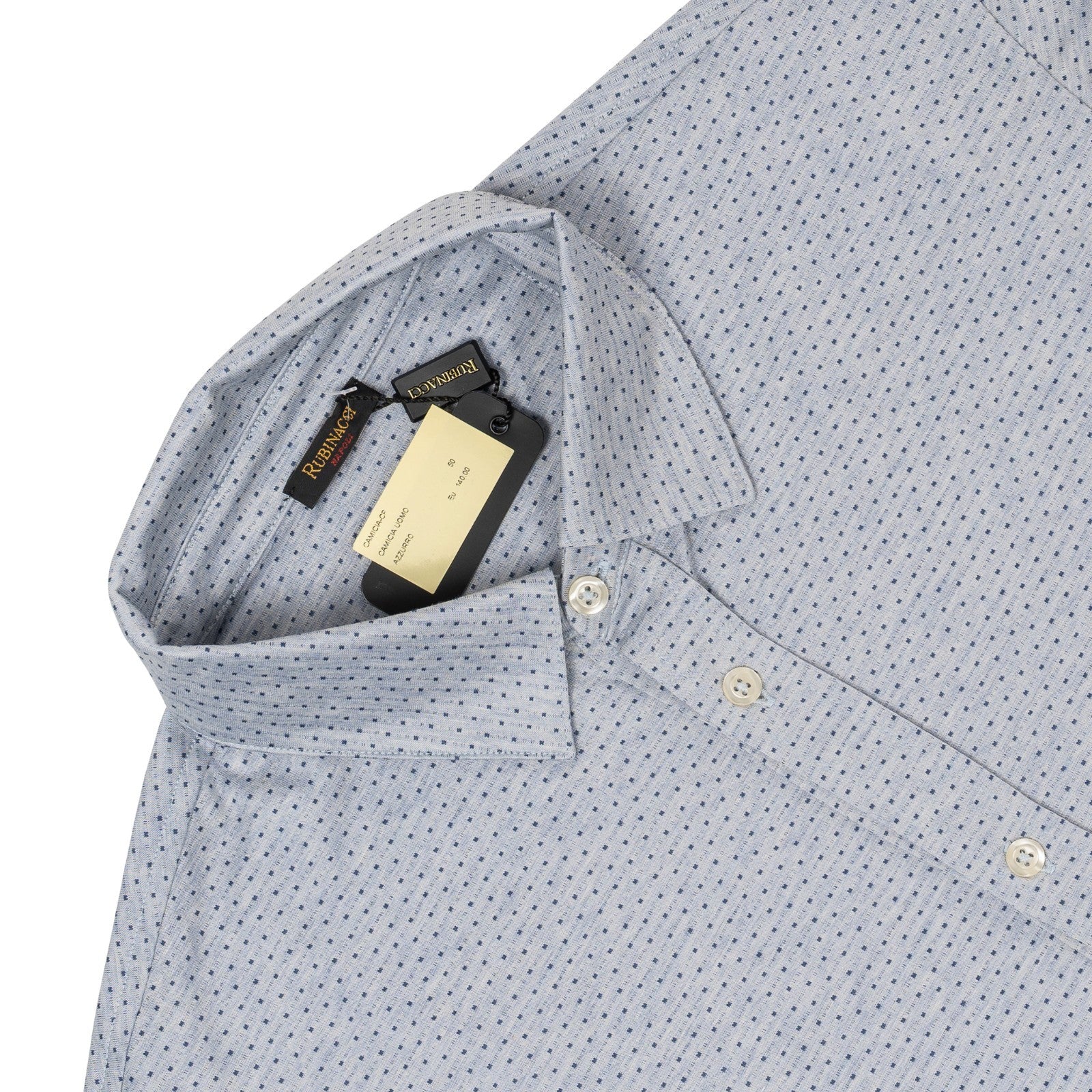 350$ RUBINACCI NAPOLI Blue Dots Shirt Lux Cotton Stretch