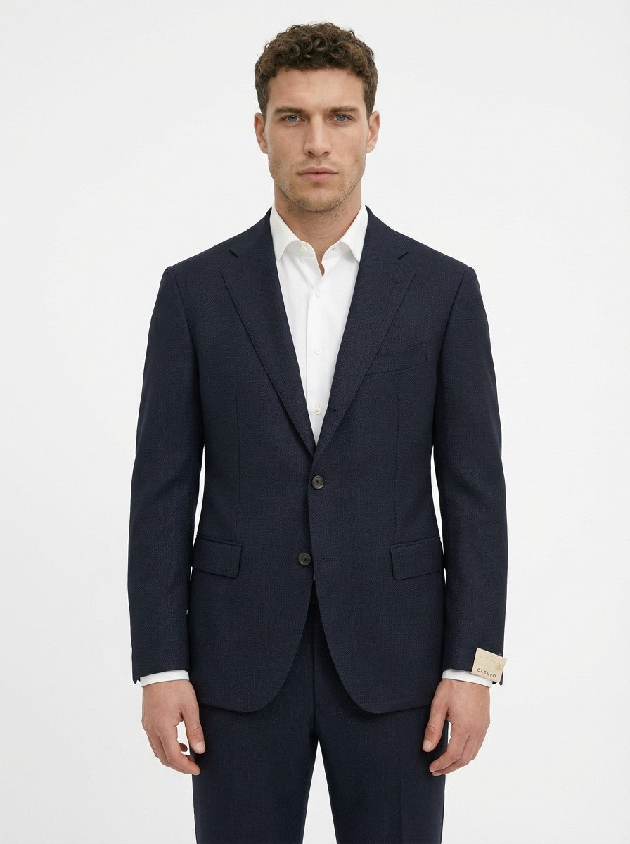1800$ RAFFAELE CARUSO Blue Navy Suit Super 110s Wool Micro Pattern 40 US 50 IT