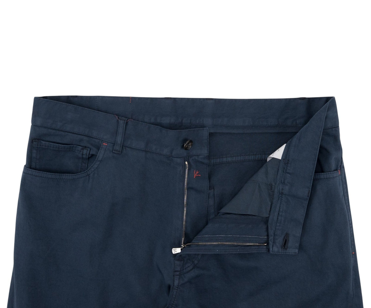 925$ ISAIA NAPOLI "Chiaia" Blue Chino Sport Pant Cotton Cashmere - Leather Tag