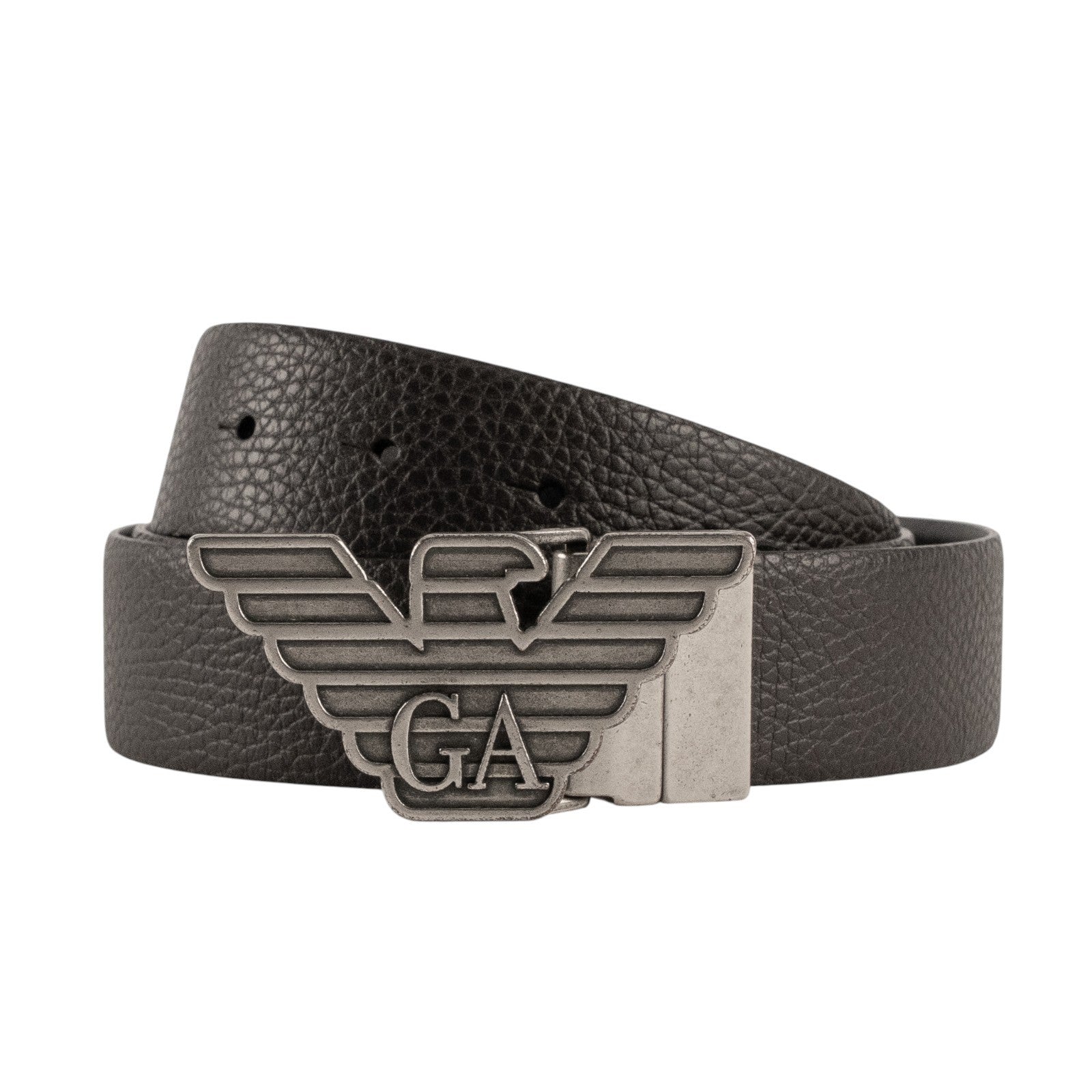 $520 GIORGIO ARMANI Belt Eagle GA Buckle Black Brown Leather Reversible Size 110
