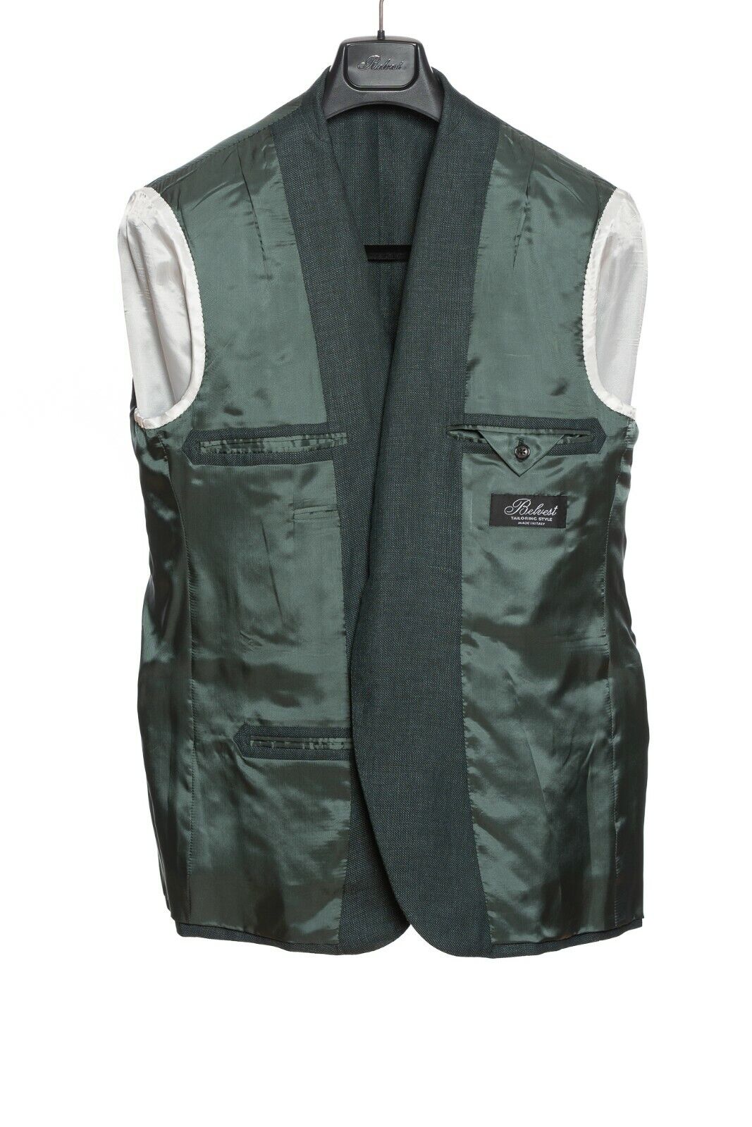 2180$ BELVEST Sartorial Jacket Solid Green Petroleum Linen Wool Silk Drop7 Short