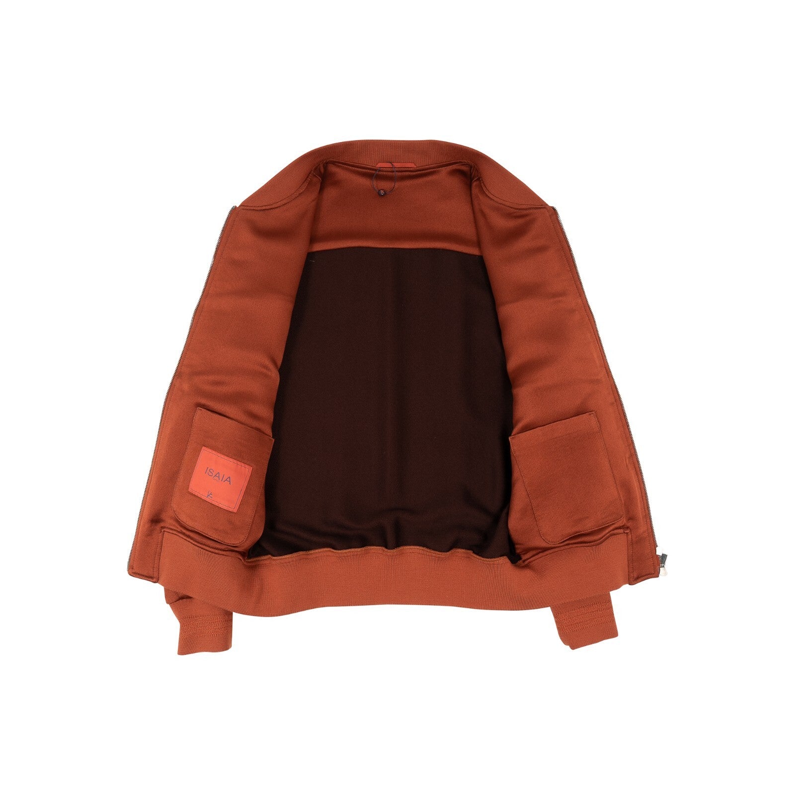 $3800 ISAIA NAPOLI Rust Satin Bomber Jacket Wool & Silk 38 US / 48 EU