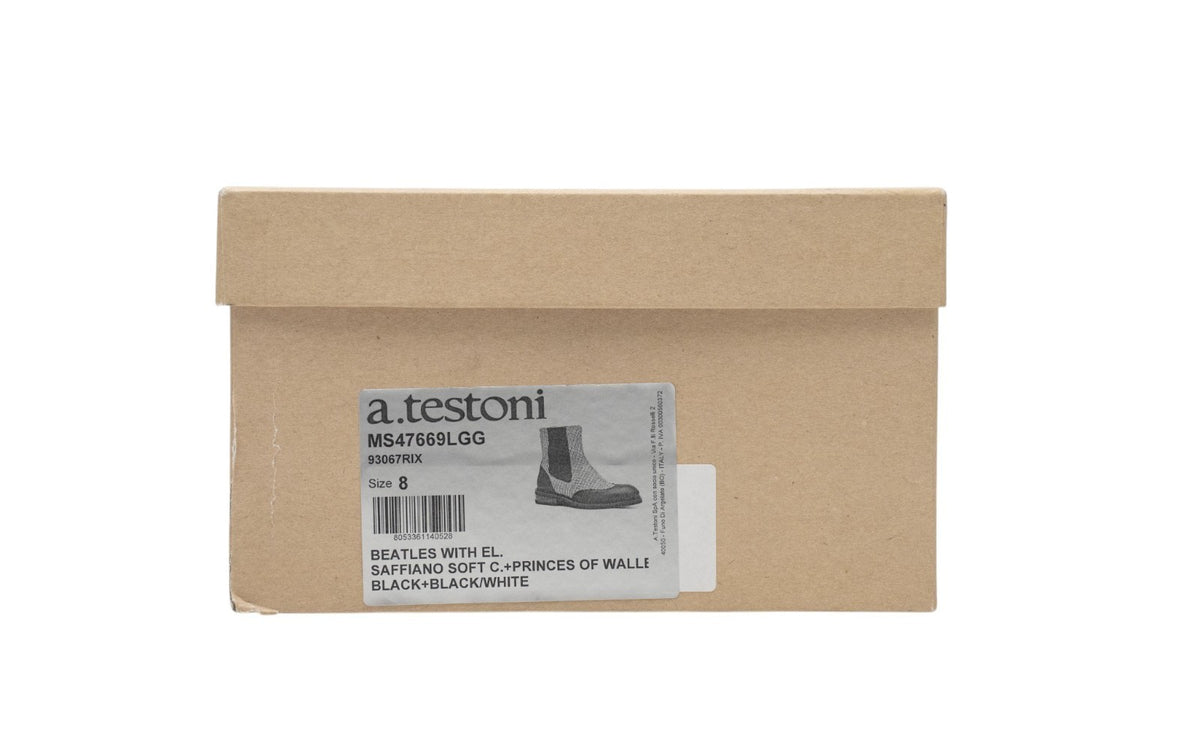 1550$ TESTONI Boot Shoes Saffiano Calf + Prince of Walles Black 8 UK 9 US 42 IT