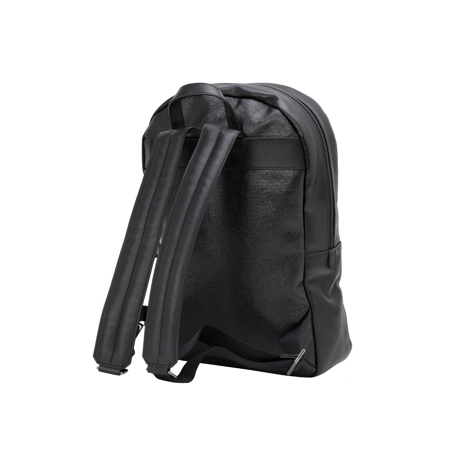 $1040 Testoni Bologna Black Luxury Backpack Techno Rain Fabric + Nappa + Patch