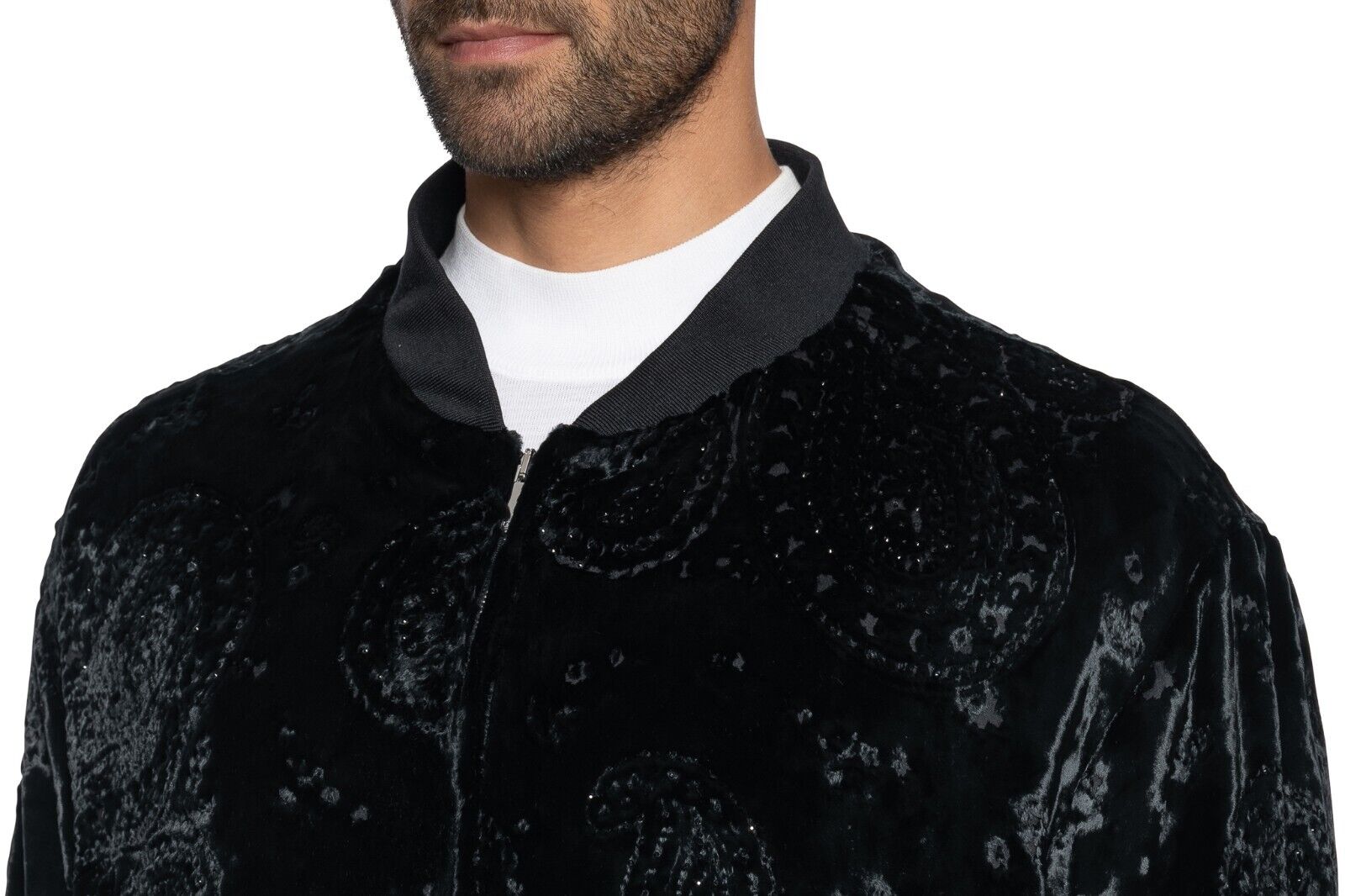 2000$ FABIO CAVIGLIA Bomber Jacket Velvet "STRASS" Lining in Silk 44 US / 54 EU