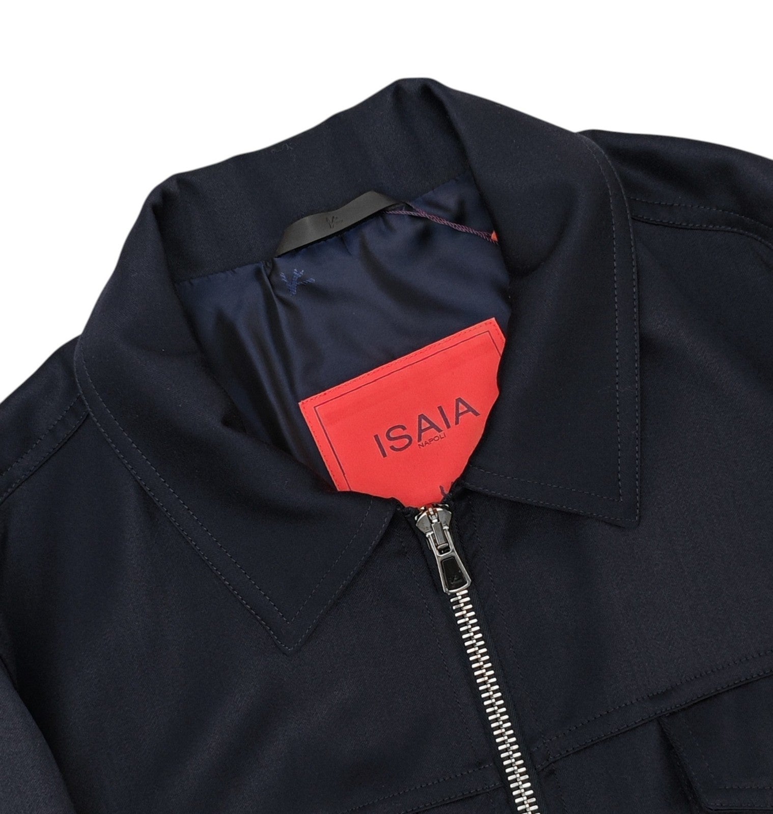 $3450 ISAIA NAPOLI Blue Navy Collared Zip Jacket Wool 42 US / 52 EU