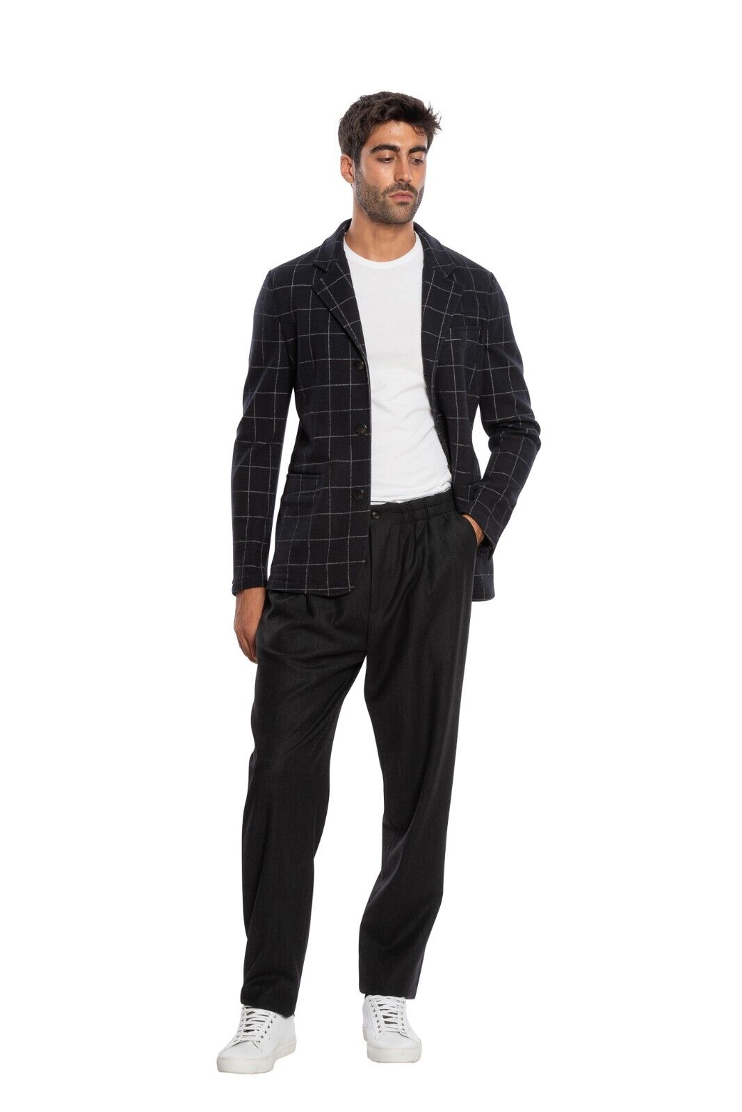 2200$ GIORGIO ARMANI Black Label RUNWAY Jacket Blouson Dark Blue Wool Checks
