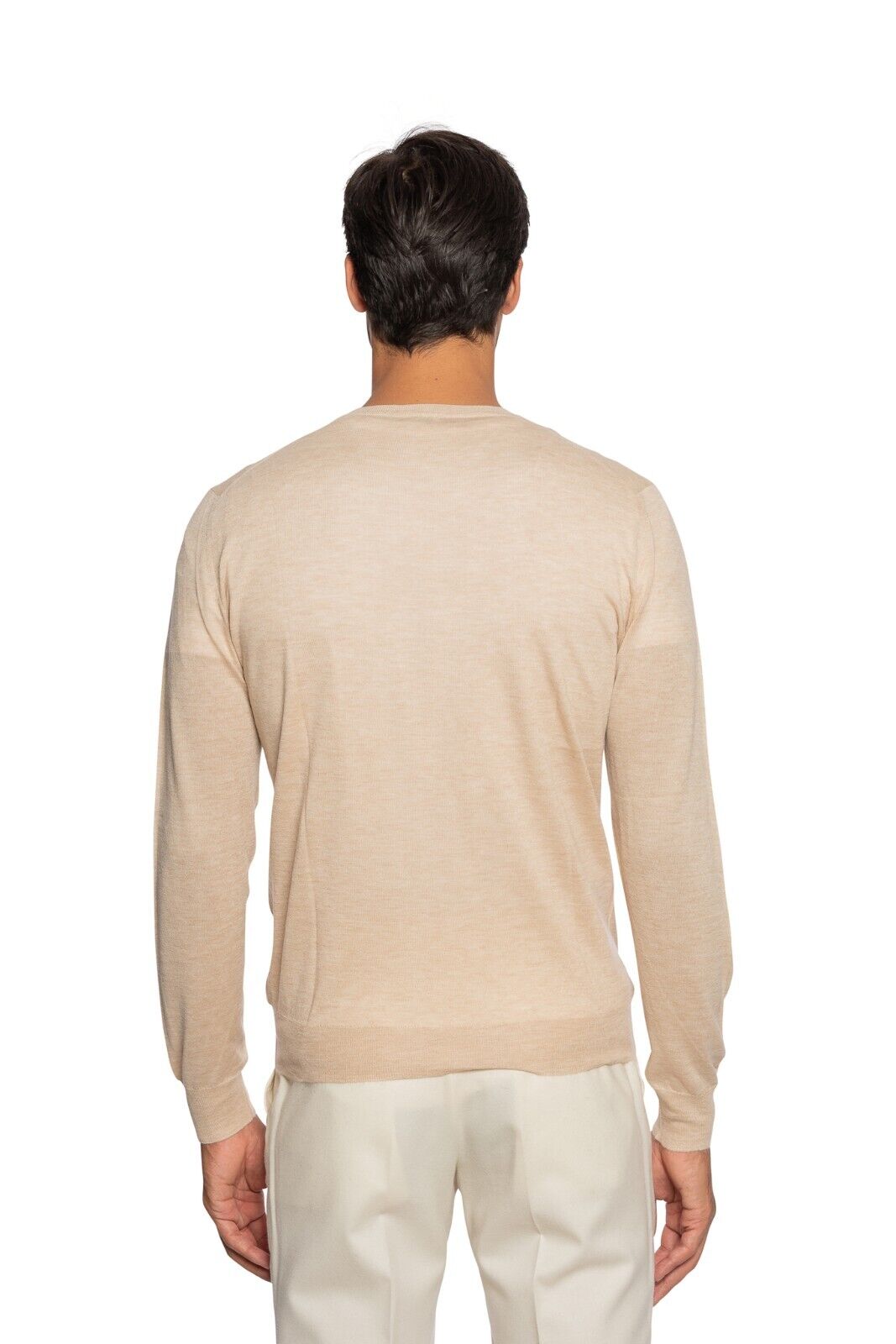 $2000 FEDELI CASHMERE Beige Modern V-neck Sweater 90% CASHMERE 10% VICUNA