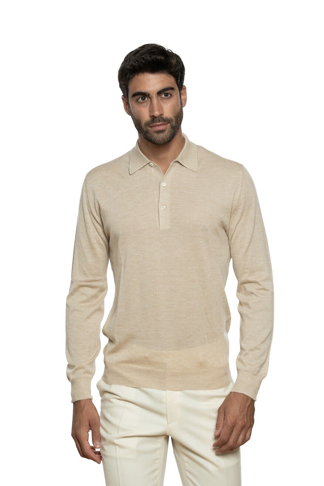 $2000 FEDELI CASHMERE Beige Polo Sweater 90% CASHMERE 10% VICUNA 38 US / 48 EU