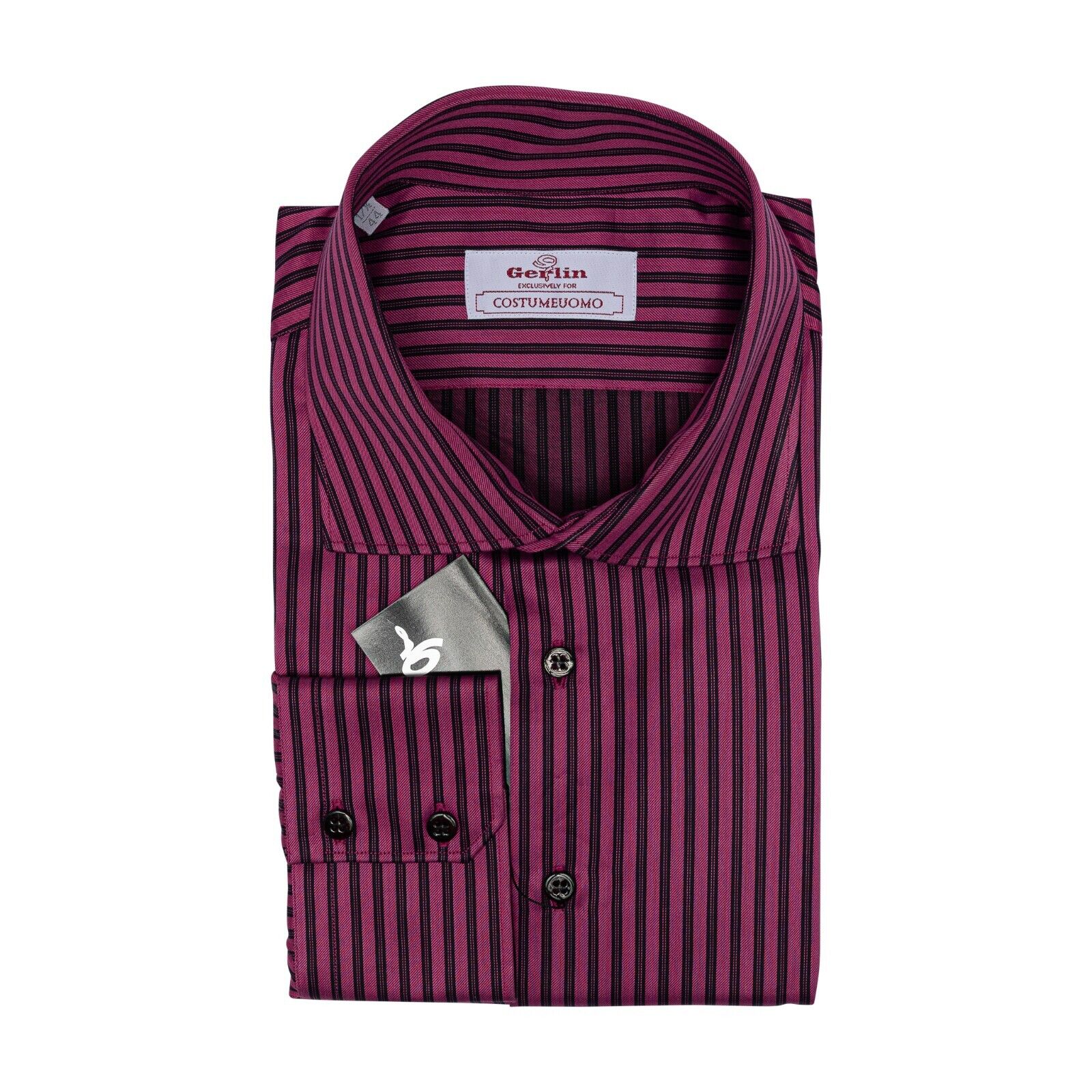690$ LUXURY GERLIN Shirt Striped Purple Twill Cotton  3V BIJAN