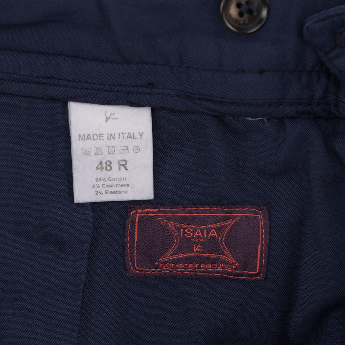 700$ ISAIA NAPOLI Blue Navy Chino Trouser Pant Cotton Cashmere 32 US / 48 EU