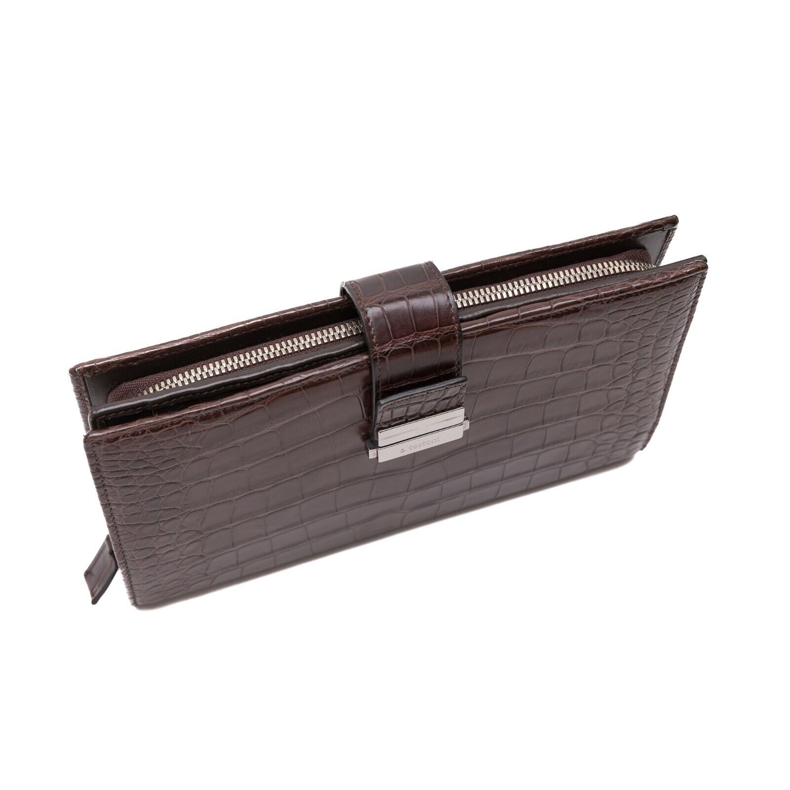 $4200 Testoni Bologna Moro Clutch Bag Travel Wallet Genuine Alligator