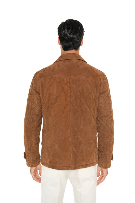 6500$ ISAIA NAPOLI Brown Quilted Field Jacket Suede Lambskin Leather 38 US 48 EU