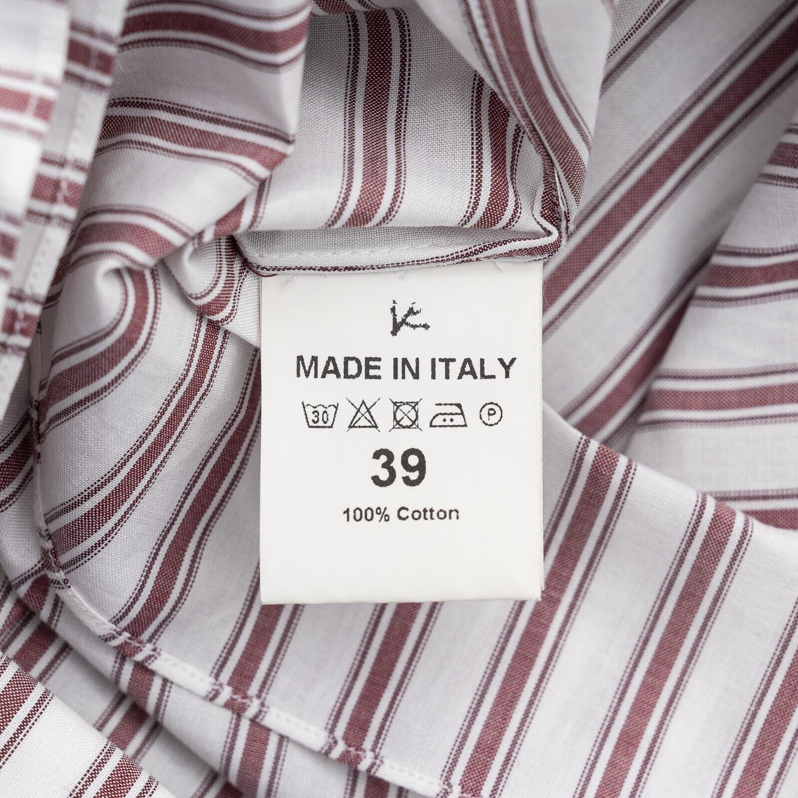 850$ ISAIA NAPOLI White / Wine Striped Shirt Camp Collar Fine Cotton 15.5 - 39