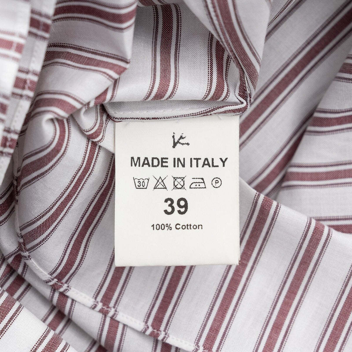 850$ ISAIA NAPOLI White / Wine Striped Shirt Camp Collar Fine Cotton 15.5 - 39
