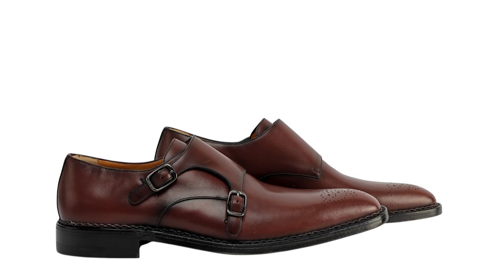 1800$ TESTONI Monk Shoes Norwegian Welted Wood Red 8 UK / 9 US / 42 IT