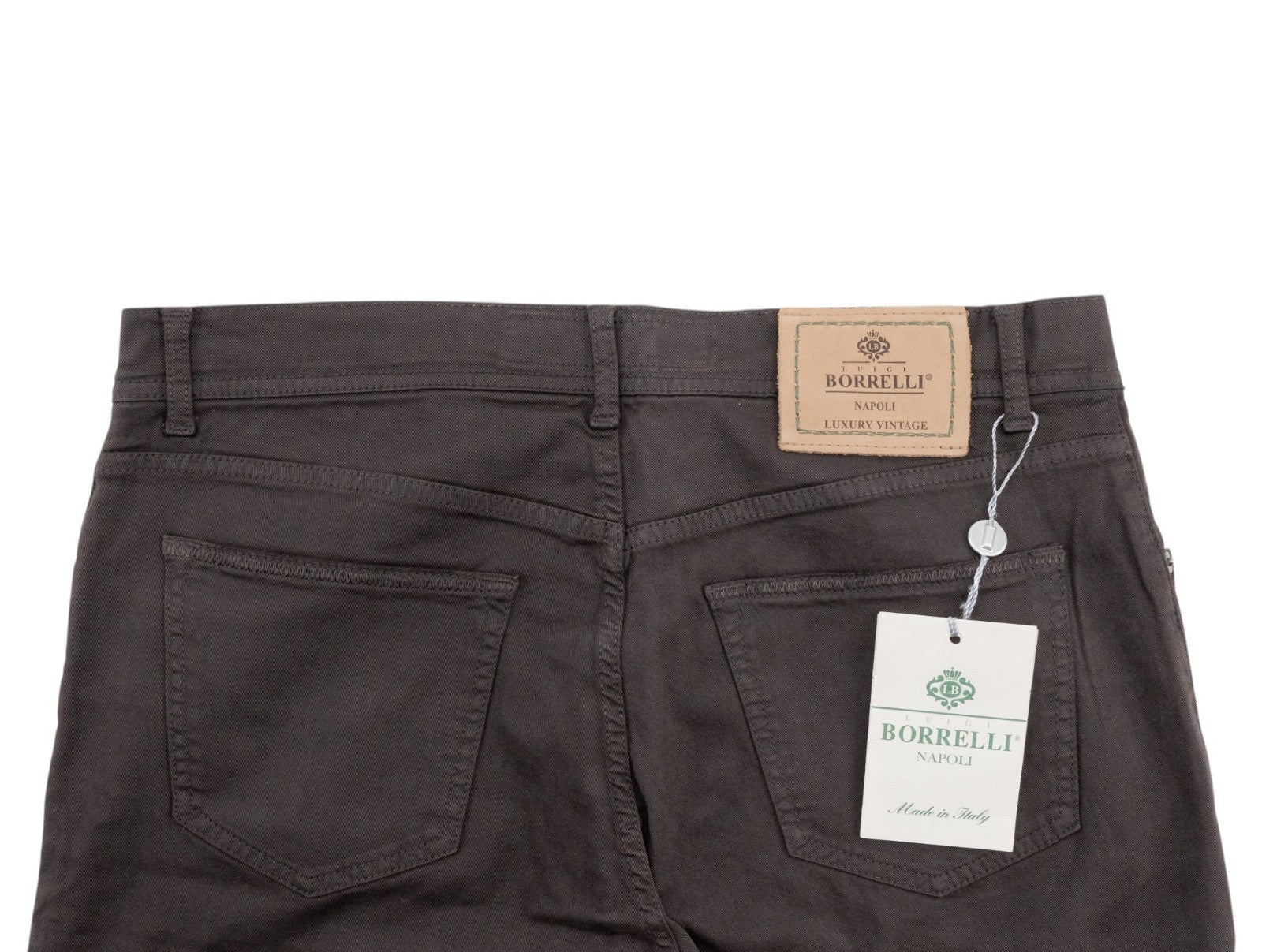 415$ LUIGI BORRELLI NAPOLI Solid Brown Denim Jeans Pant Cotton 35 US / 51 EU