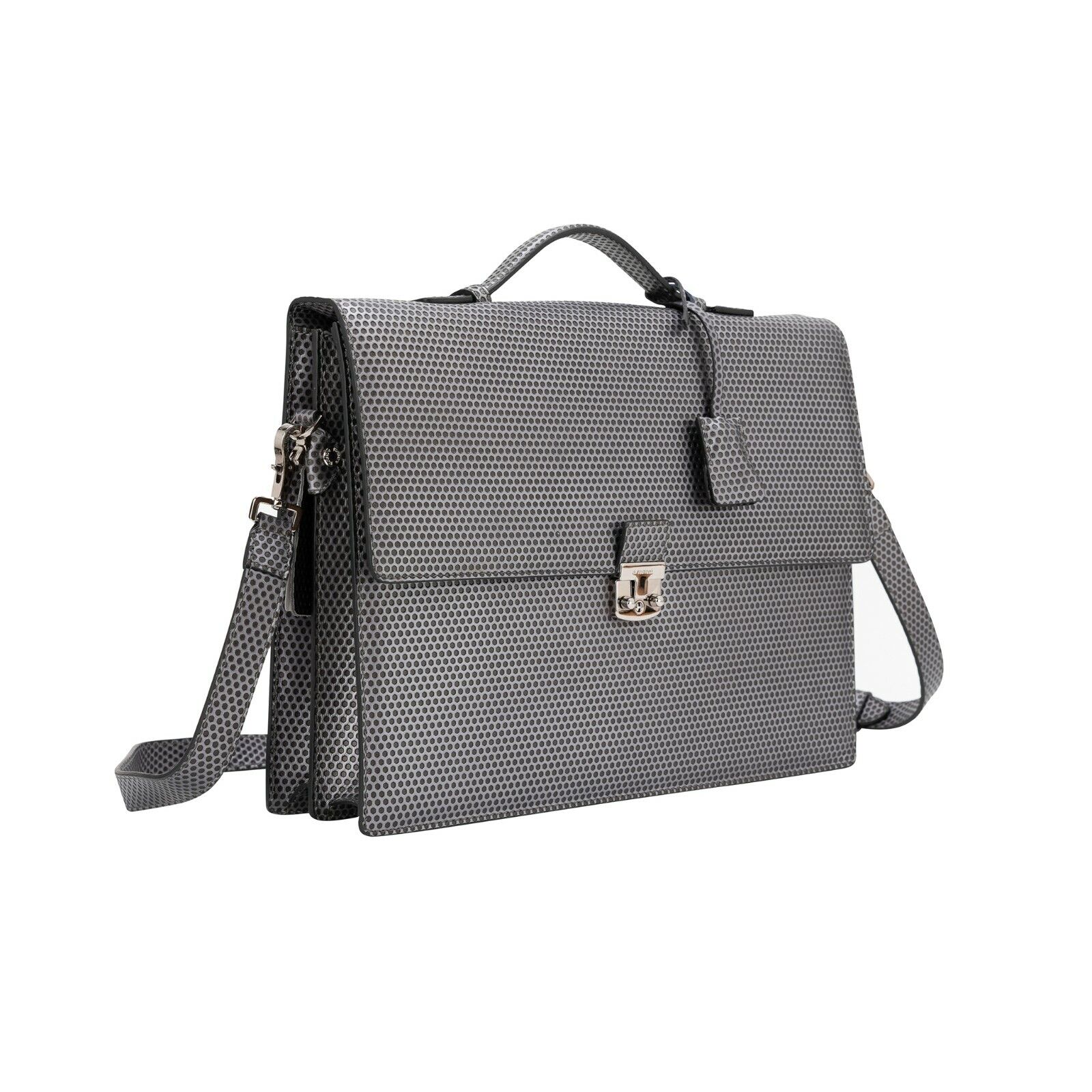 $1290 Testoni Bologna Metal Briefcase PC Case Honeycomb Luxury Calf