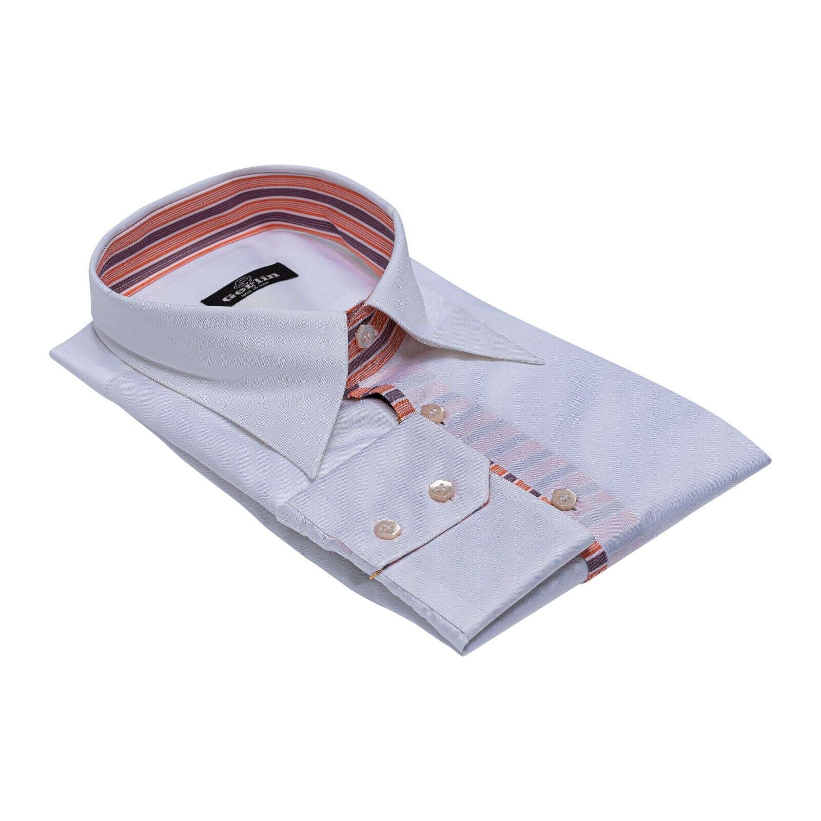 690$ ITALIAN LUXURY GERLIN Shirt Point Collar White FINE Cotton 5C ZILLI