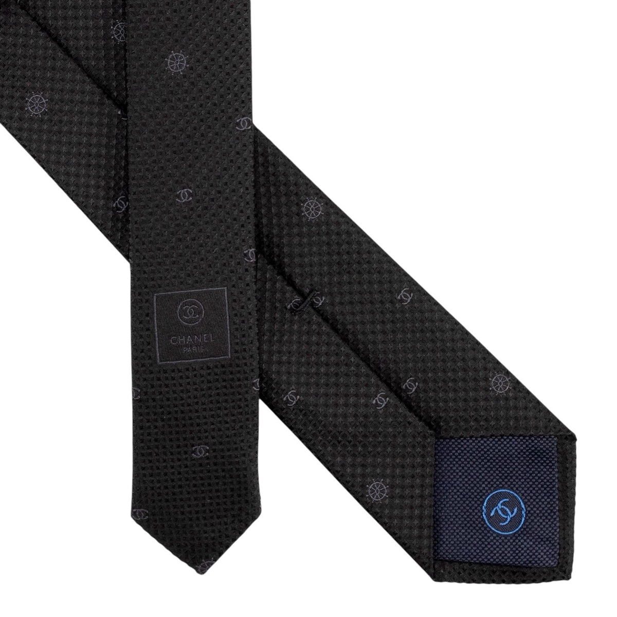 $300 CHANEL PARIS Midnight Blue Tie Jacquard 100% Silk - Made in Italy