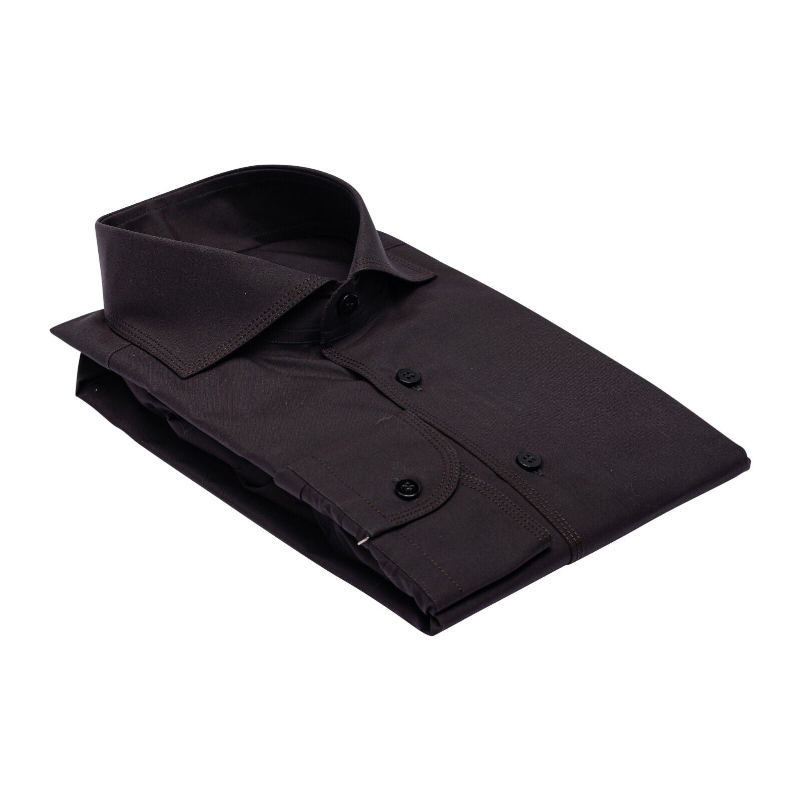 690$ LUXURY GERLIN Shirt Dark Brown ALUMO Cotton 16.5 - 42 5N BIJAN