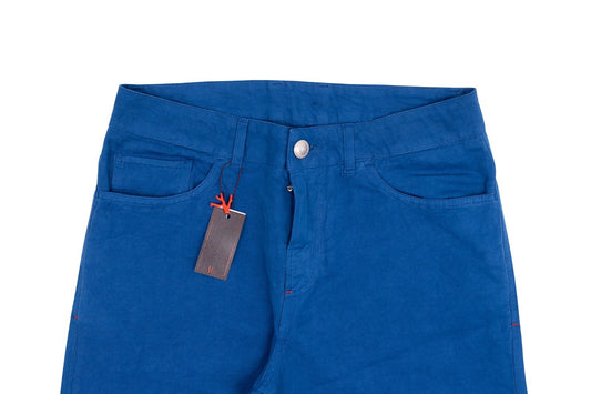 690$ ISAIA NAPOLI Electric Blue Chino 5 Pockets Trousers Pant Cotton Regular