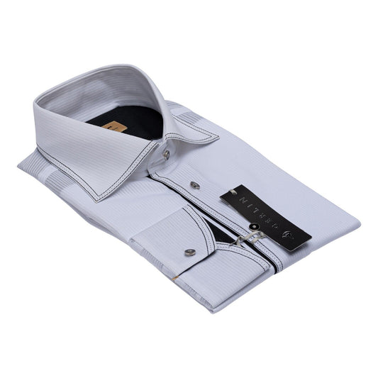 690$ LUXURY GERLIN Shirt White Striped Jacquard Cotton 16 41 3AN BIJAN