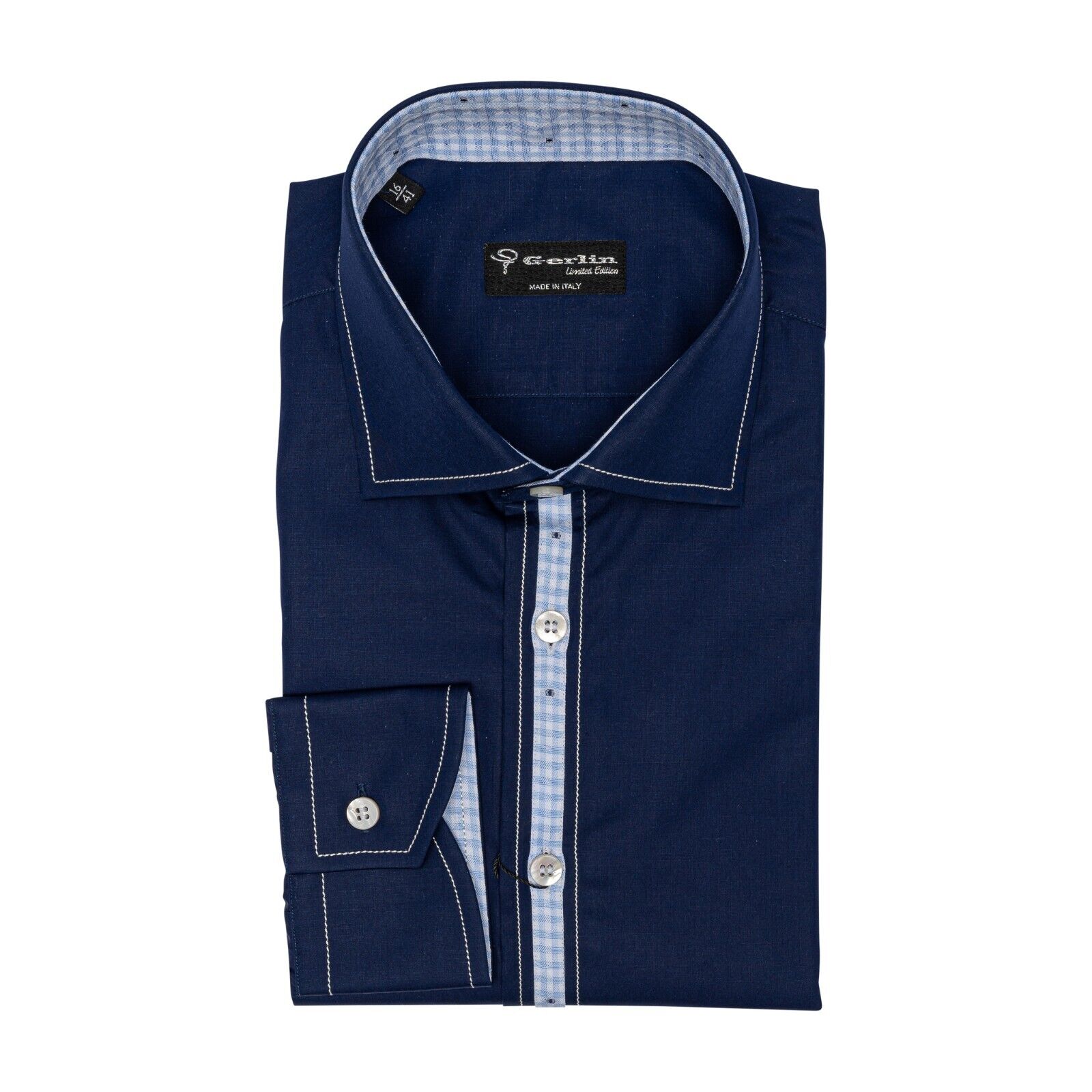 690$ LUXURY GERLIN Shirt Blue Navy ALUMO Cotton 16 - 41 1G BIJAN