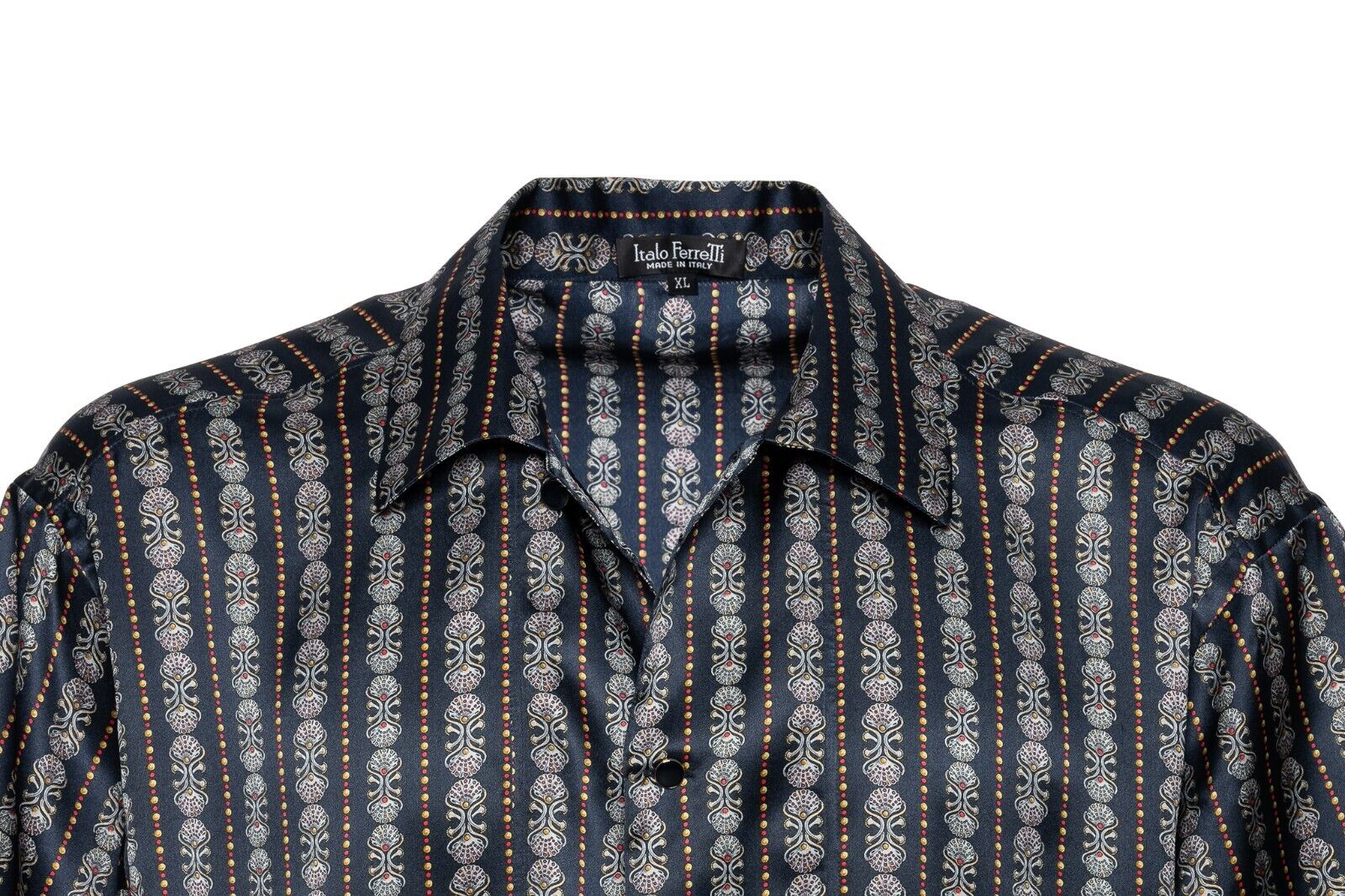 1600$ LUXURY ITALO FERRETTI Jacket Shirt Blue 100% Satin Silk COMO Sz XL BIJAN