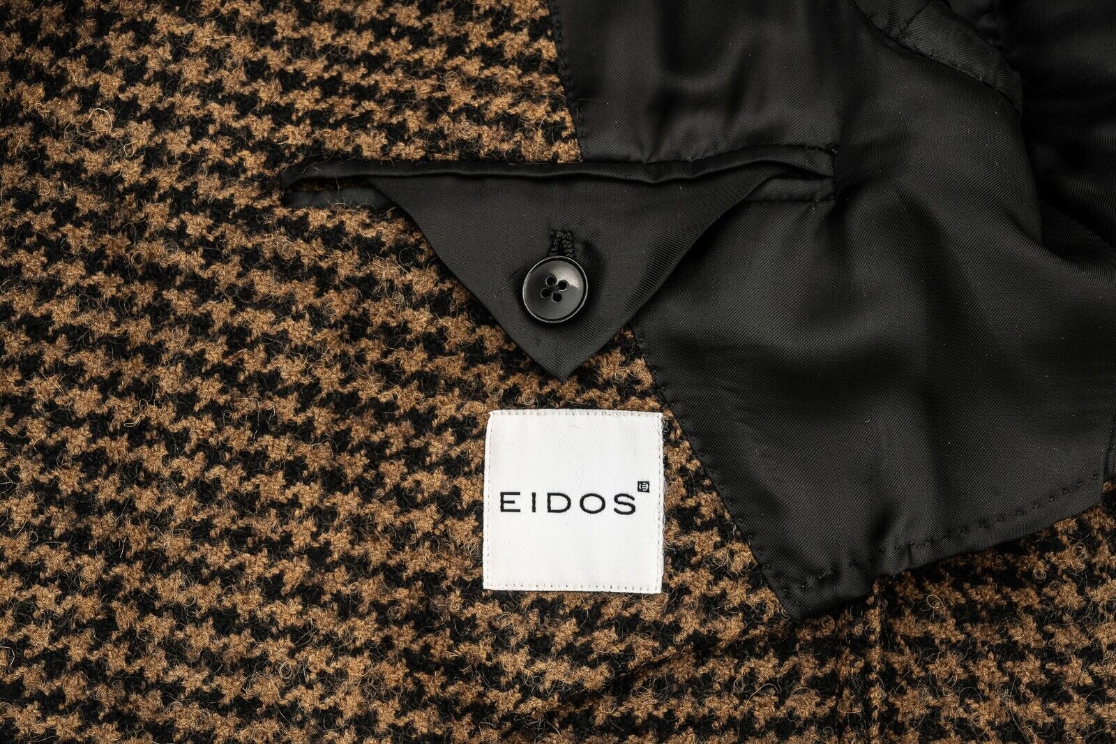 $1300 EIDOS by ISAIA NAPOLI Brown Houndstooth Overcoat Wool Mohair 38 US / 48 EU
