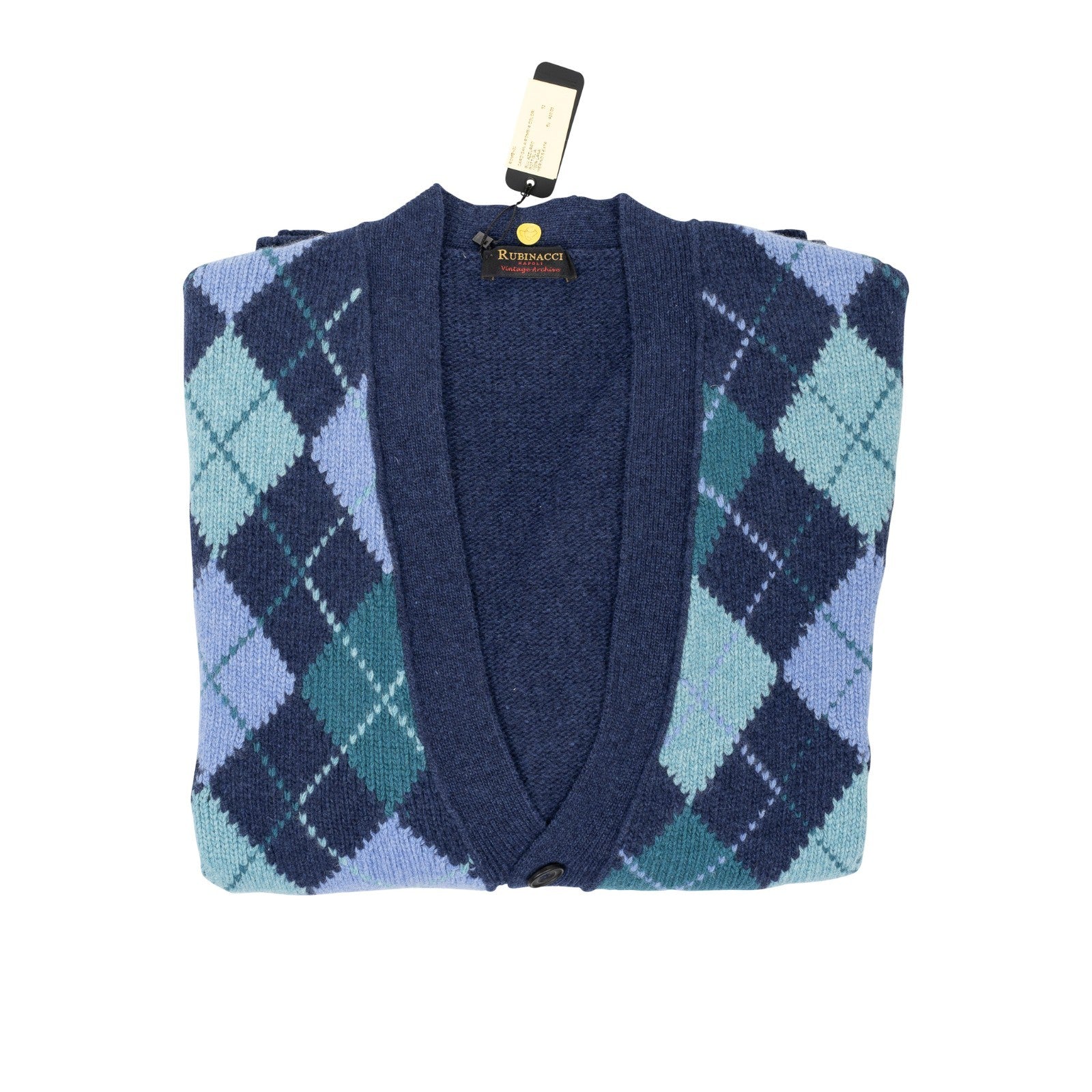 $950 RUBINACCI NAPOLI Blue Cardigan Jacket Argyle Check Wool 42 US / 52 EU