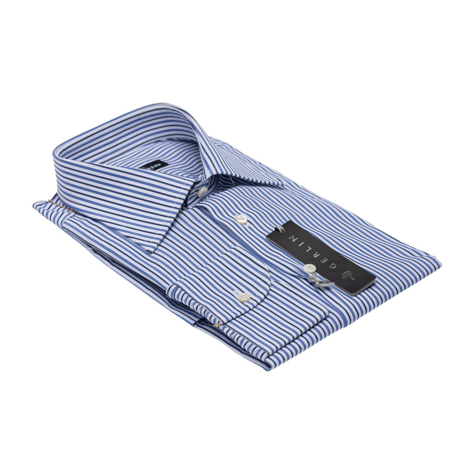 690$ ITALIAN LUXURY GERLIN Shirt Striped Blue Cotton 16 - 41 - 2B BIJAN