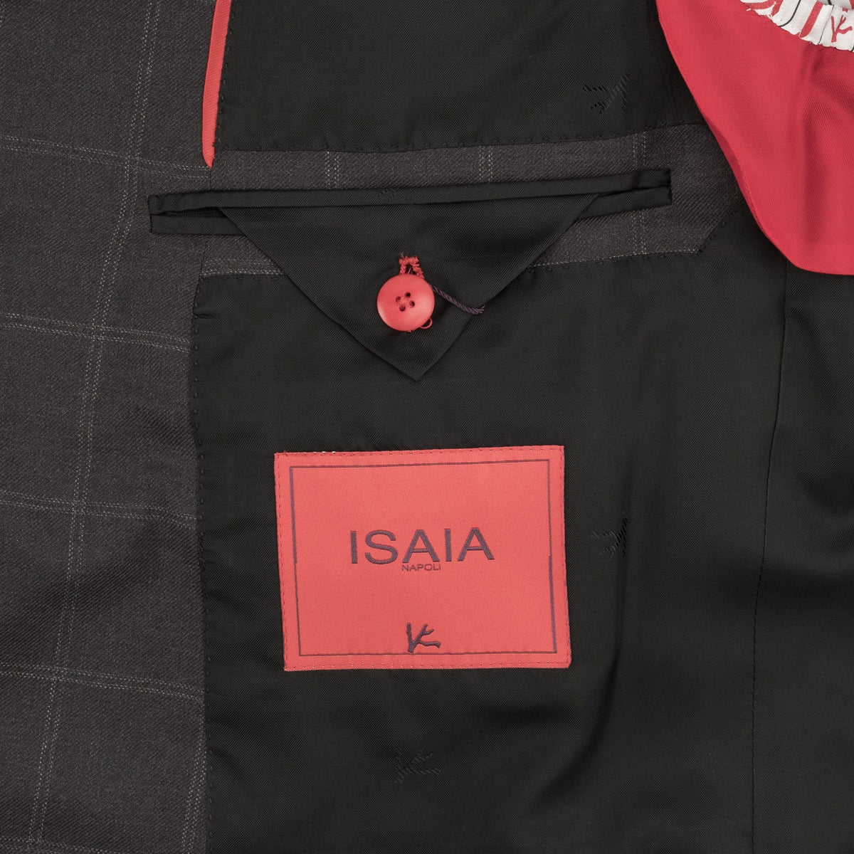 $6850 ISAIA NAPOLI "Gregorio" Dark Gray Suit Hand-Sewn Fine Wool Checks