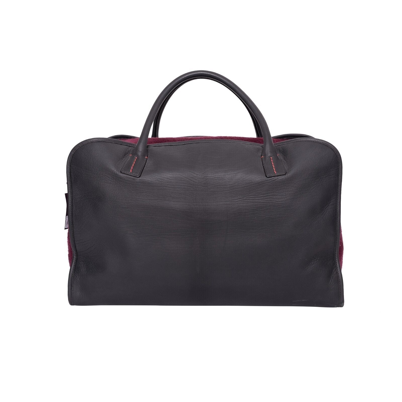 $4500 ISAIA NAPOLI Wine / Gray Large Duffle Bag Travel Weekend Leather / Wool