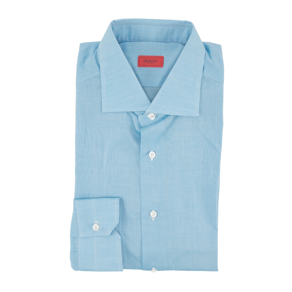 750$ ISAIA "Mix" Dress Shirt Blue Solid Fine Cotton Hand - Sewn 16.5 - 42