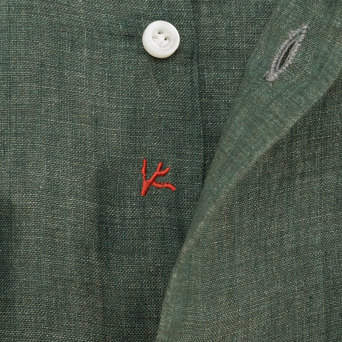 765$ ISAIA NAPOLI "Mix" Green Dress Shirt Hand-Sewn 100% Linen 17.5 - 44