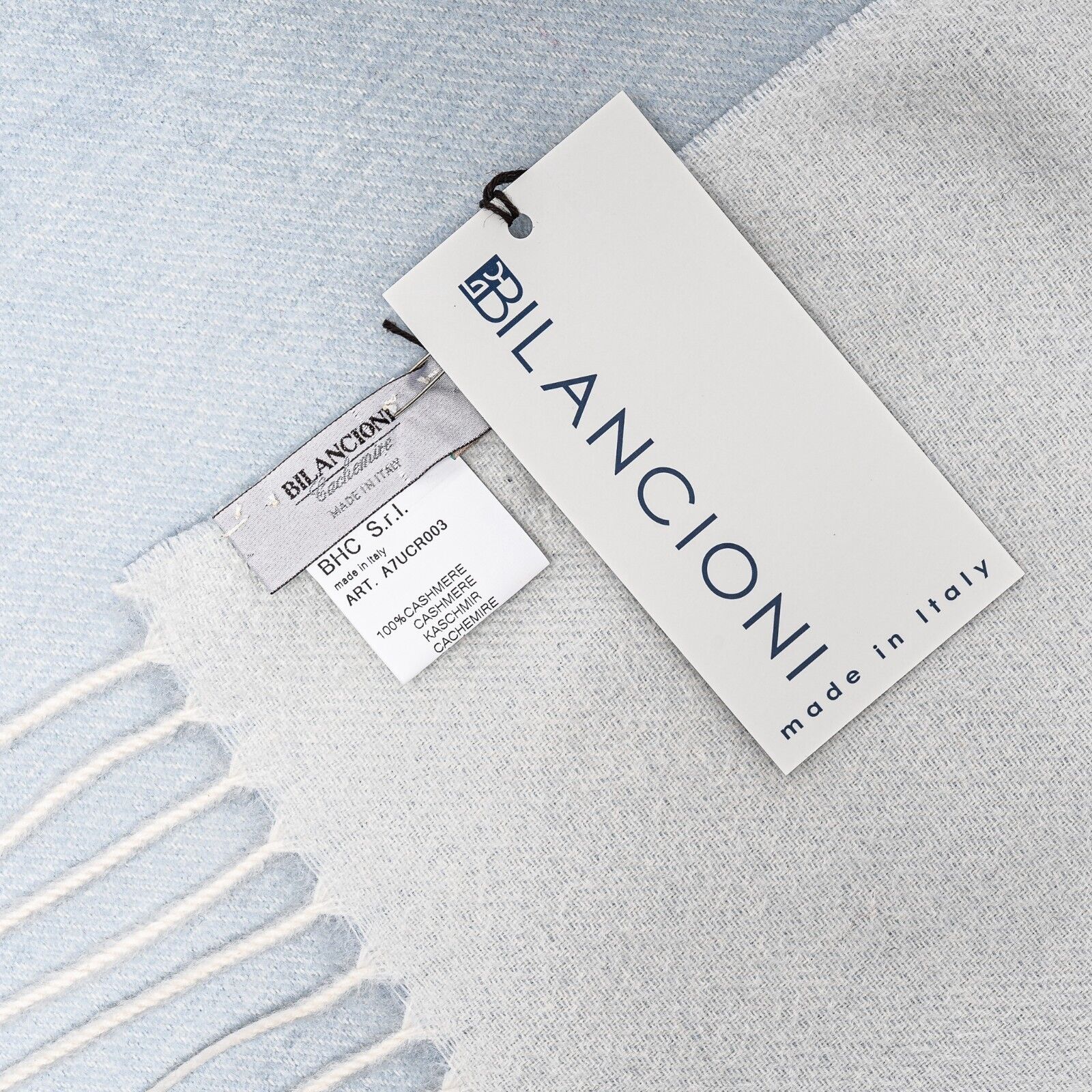 1200$ UMBERTO BILANCIONI Stole Scarf Sky Blue 100% Double Cashmere Made in Italy