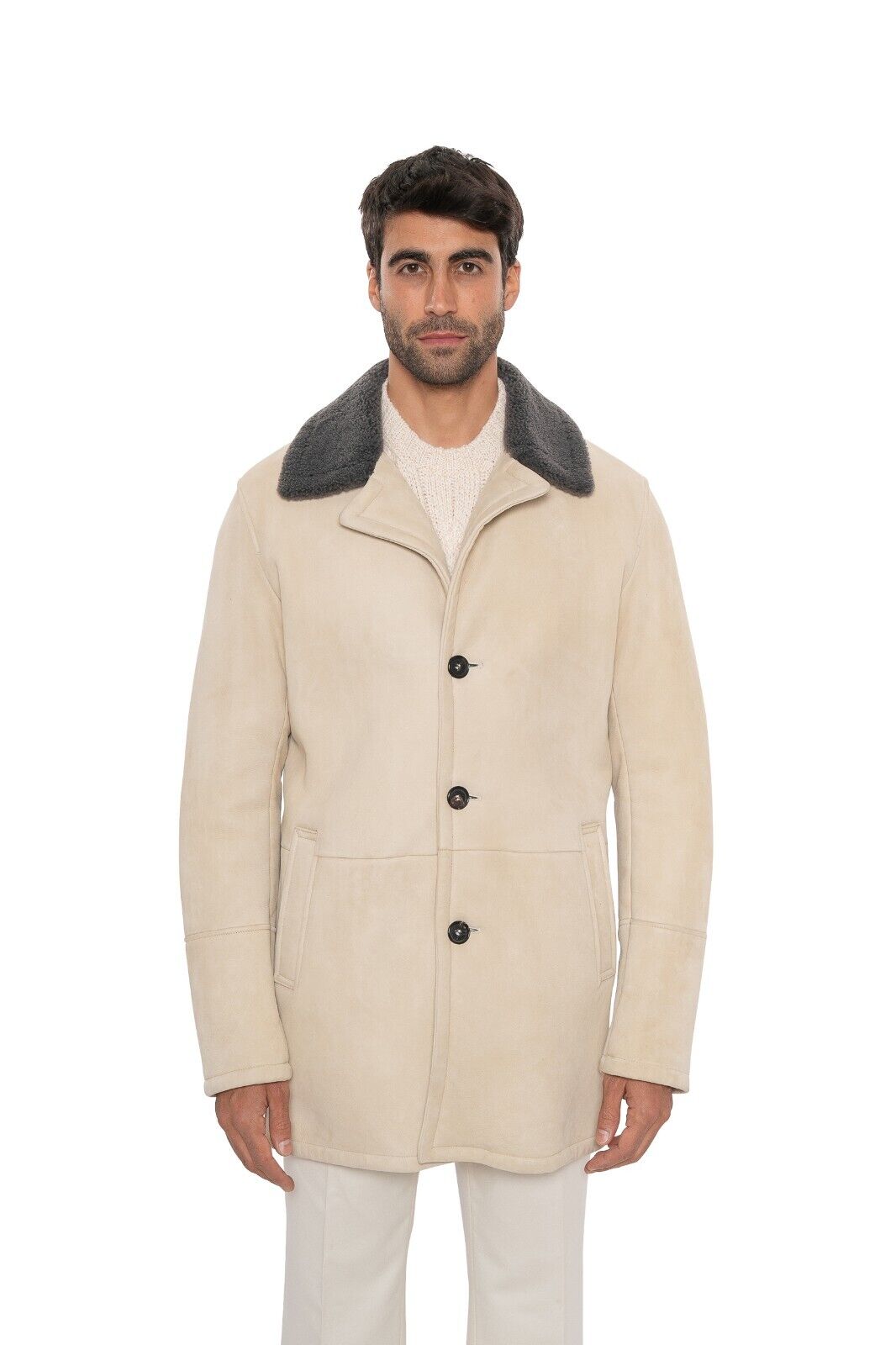 7400$ ISAIA NAPOLI Beige Shearling Jacket Coat 100% Lambskin Leather 38 US 48 EU