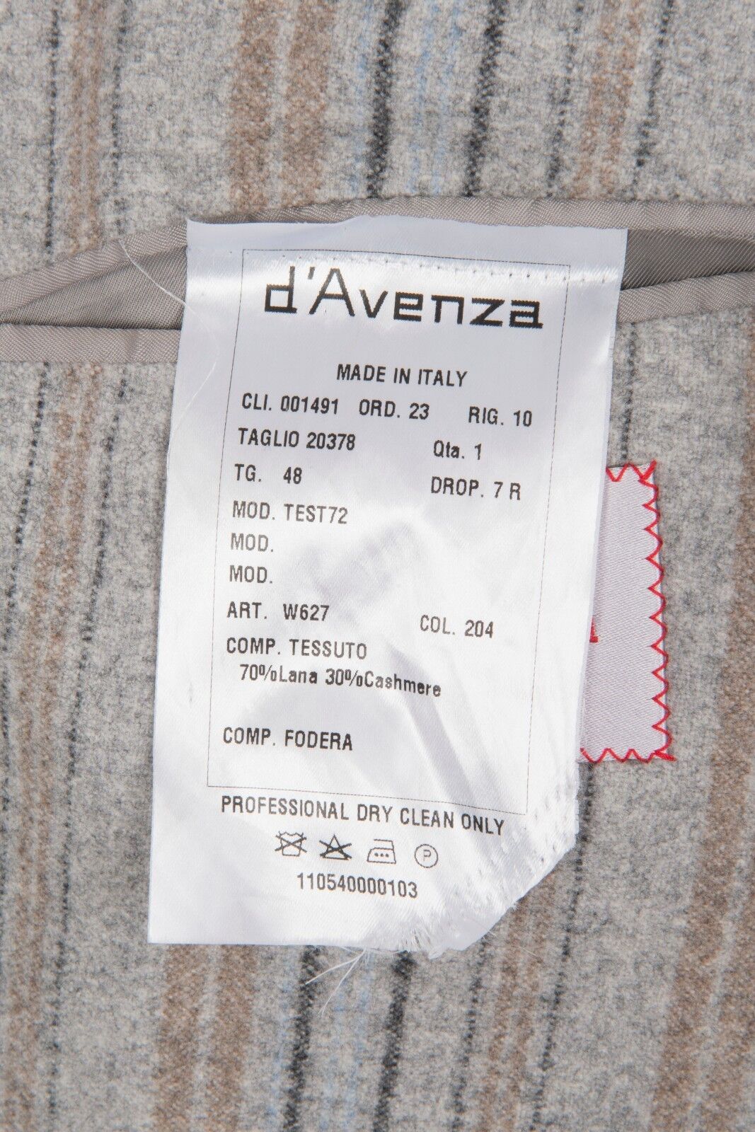 $1890 D'AVENZA Light Gray Cashmere Wool Striped Jacket Sewn in Italy 38 US 48 EU