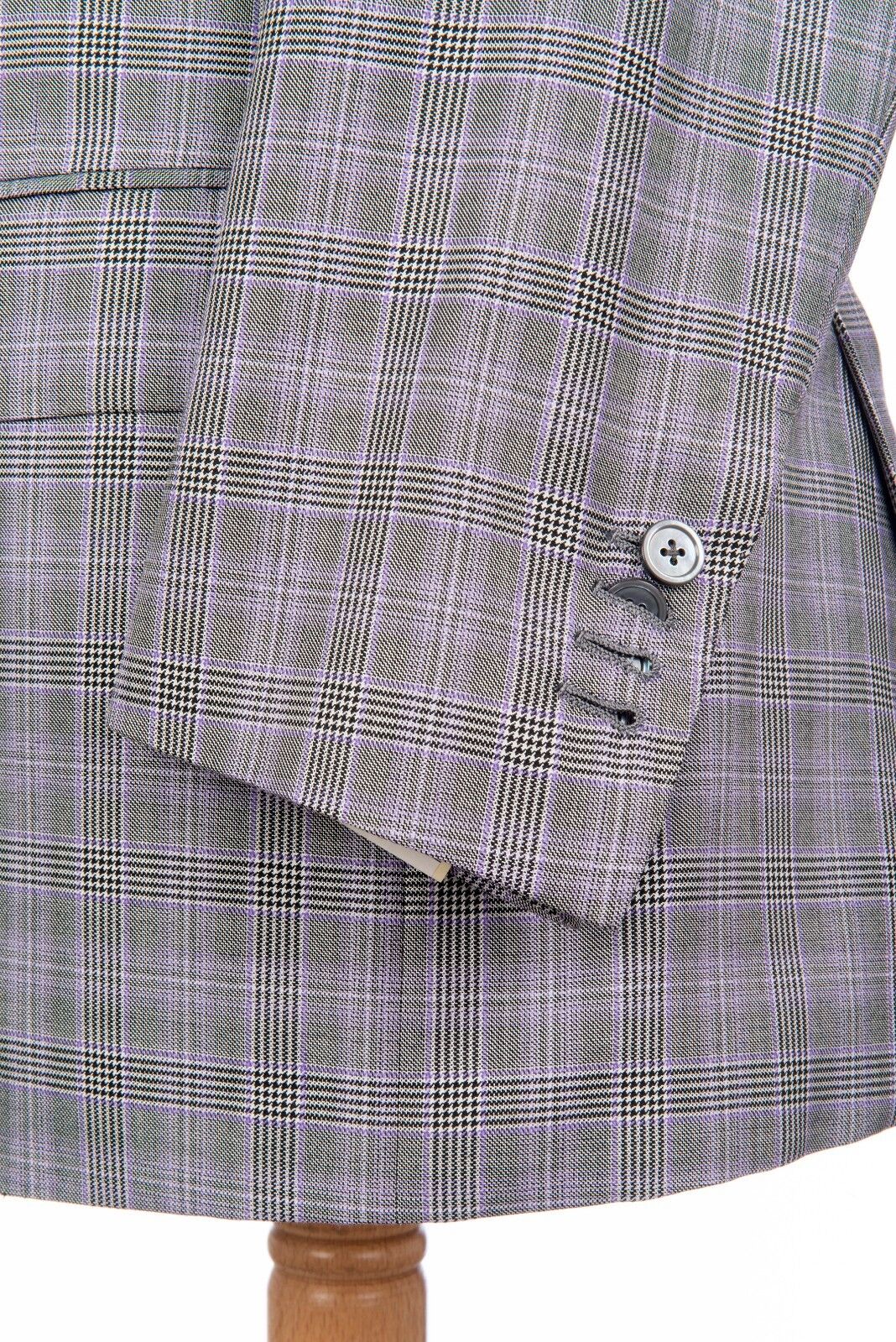 $2645 D'AVENZA Gray Wool Silk Checks Jacket Blazer Sewn in Italy 41 US / 51 EU