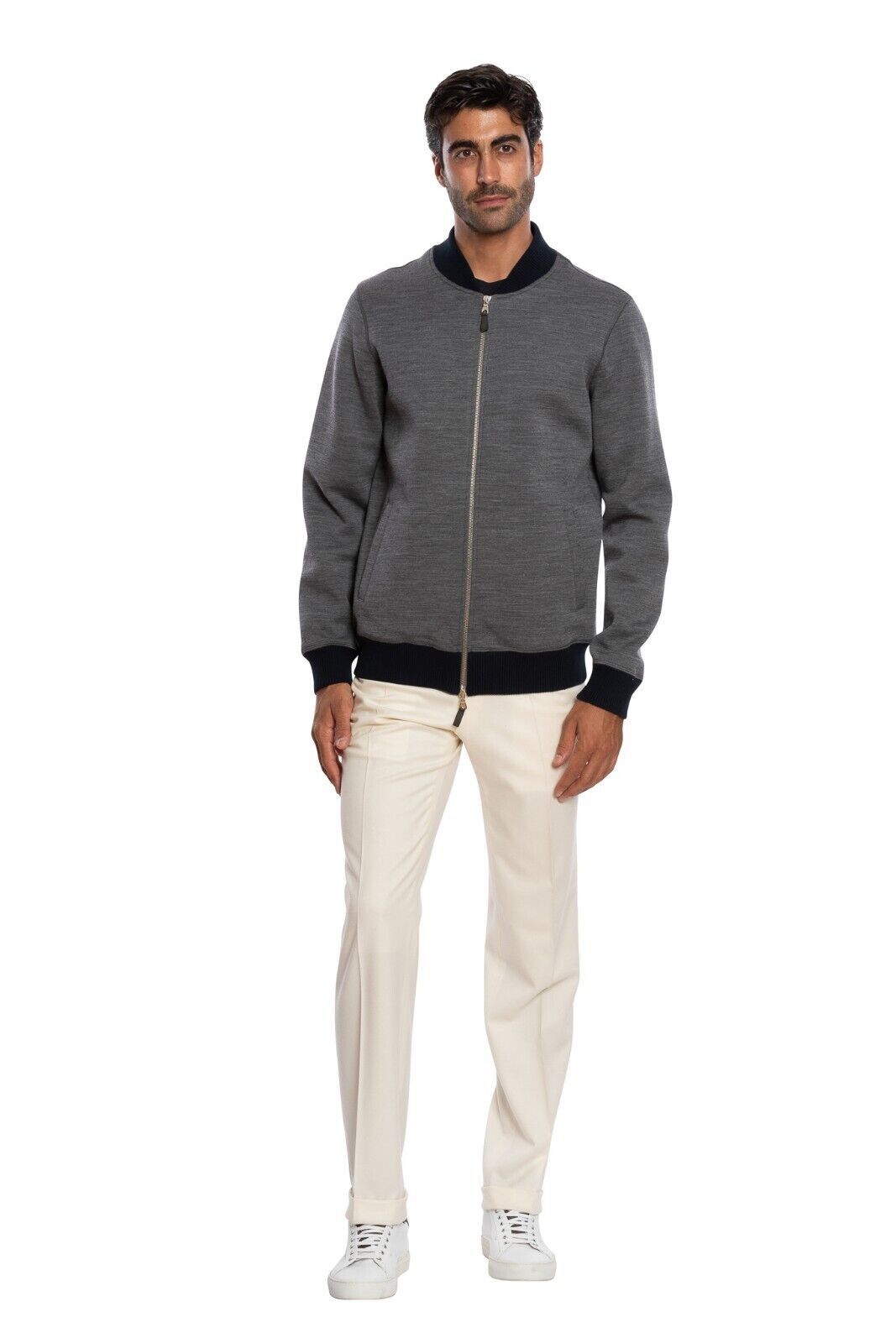 $2050 BOGLIOLI MILANO Bomber Jacket Grey Coat Wool Cashmere Silk  Size M