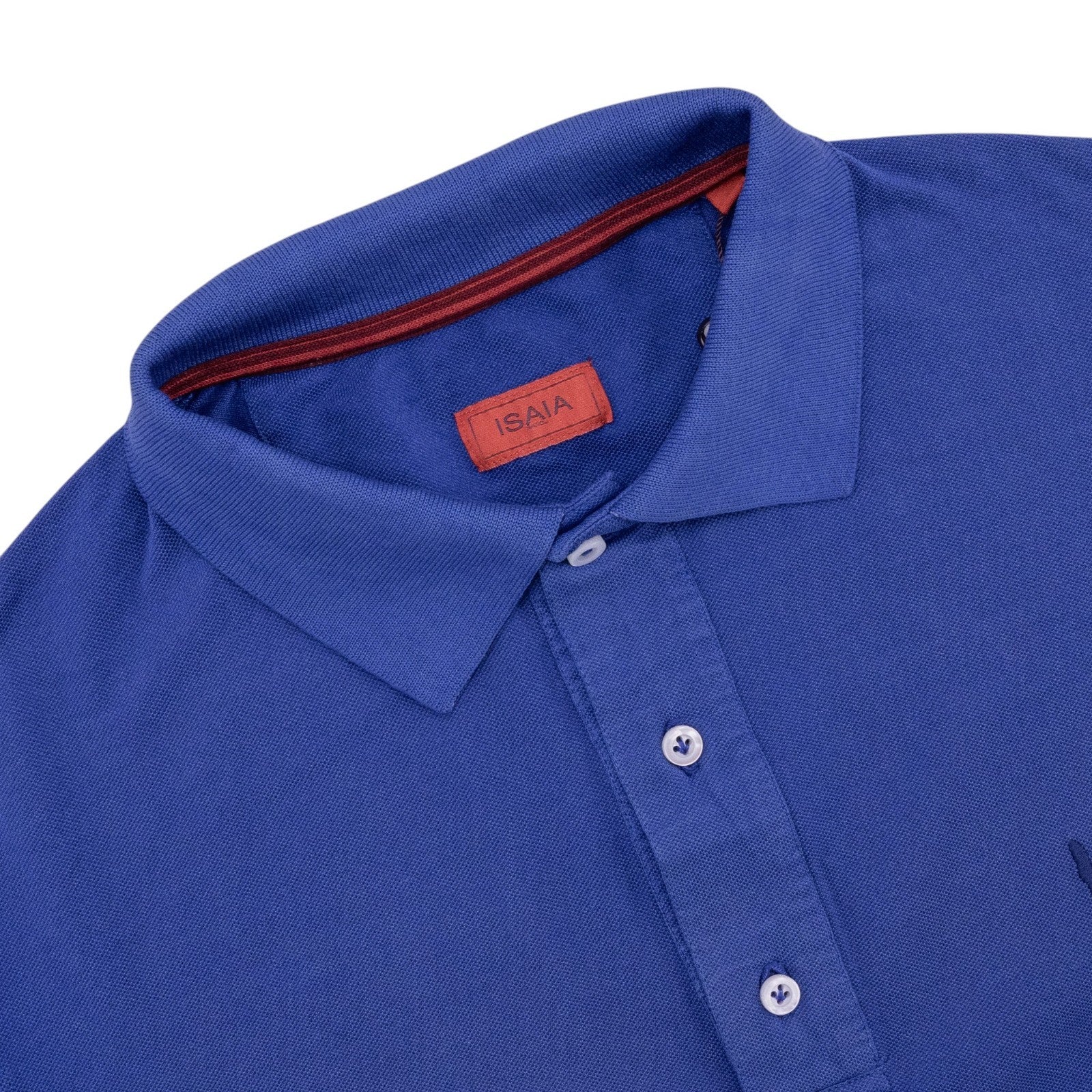 575$ ISAIA NAPOLI Garment Dyed Cotton Piquet Short Sleeve Polo Blue Size M