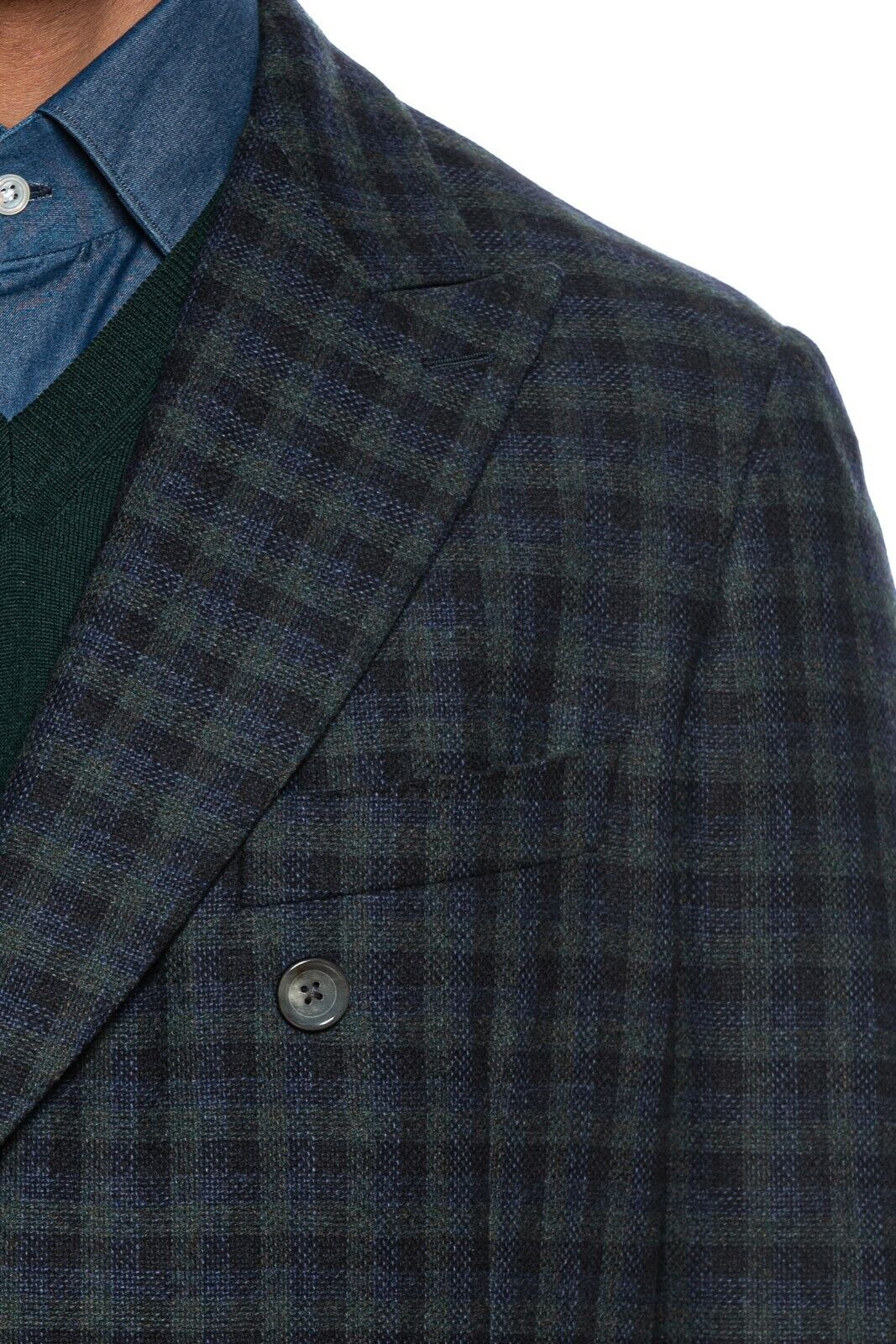 $2550 BELVEST Blue Green Wool Cashmere Jacket Double Breasted 42 US / 52 EU 7R